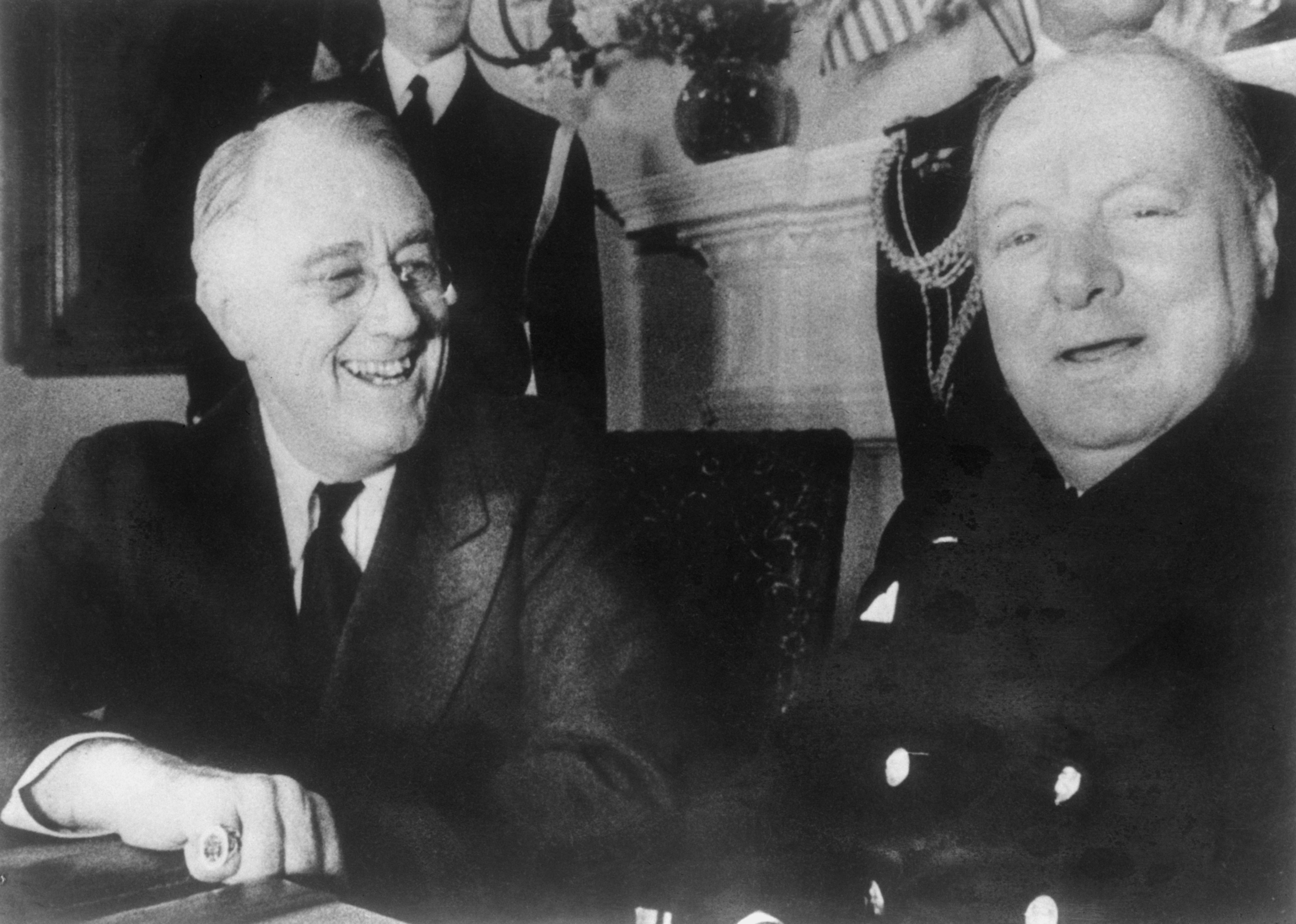 US President Franklin D. Roosevelt (1882 - 1945, left) with British Prime Minister Winston Churchill (1874 - 1965) at the White House, Washington DC, December 1941.