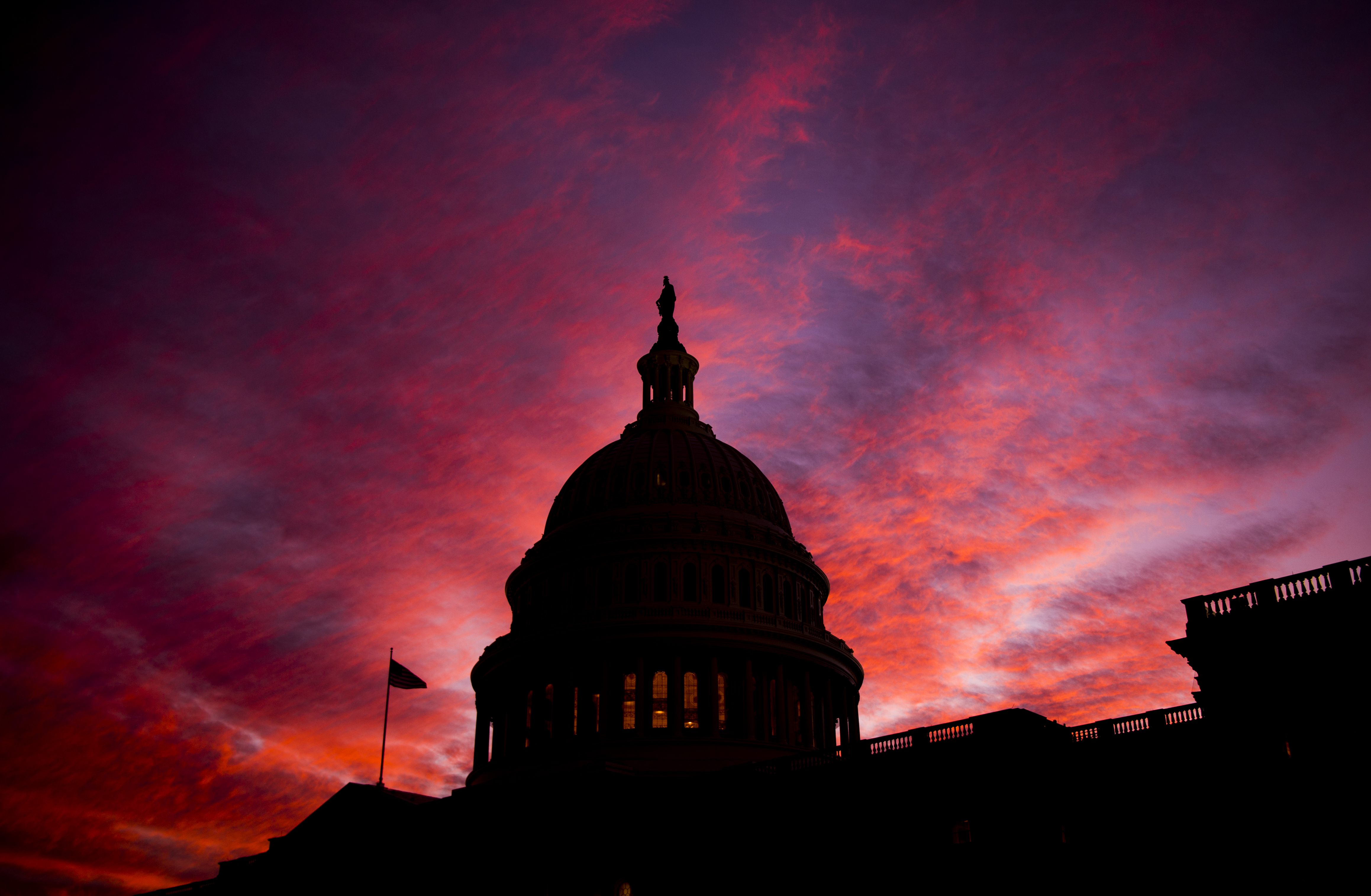 UNITED STATES - DECEMBER 8: The sun sets at the U.S. Capitol as the 114th session of Congress comes to a close on Thursday, Dec. 8, 2016. The House passed spending bill to fund the government through April before heading home for the holiday recess. (Photo By Bill Clark/CQ Roll Call) (Bill Clark—CQ-Roll Call,Inc.)