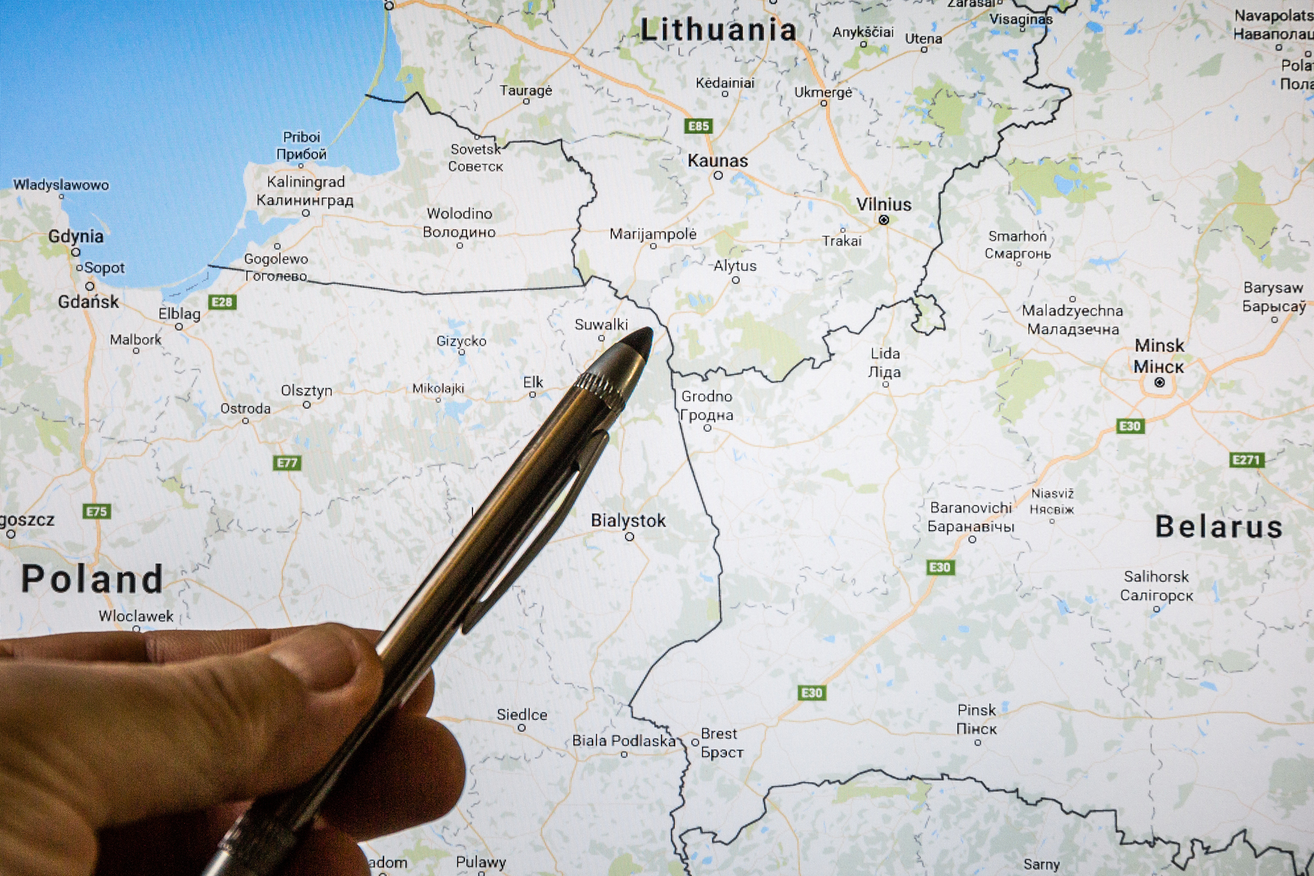 The narrow piece of land known as the Suwalki Gap, pictured on this map, connects Poland and Lithuania. According to a recent Rand report  this vulnerable area could easily by taken by Russian forces thereby cutting off he Baltic States  from other NATO countries, January 2017.