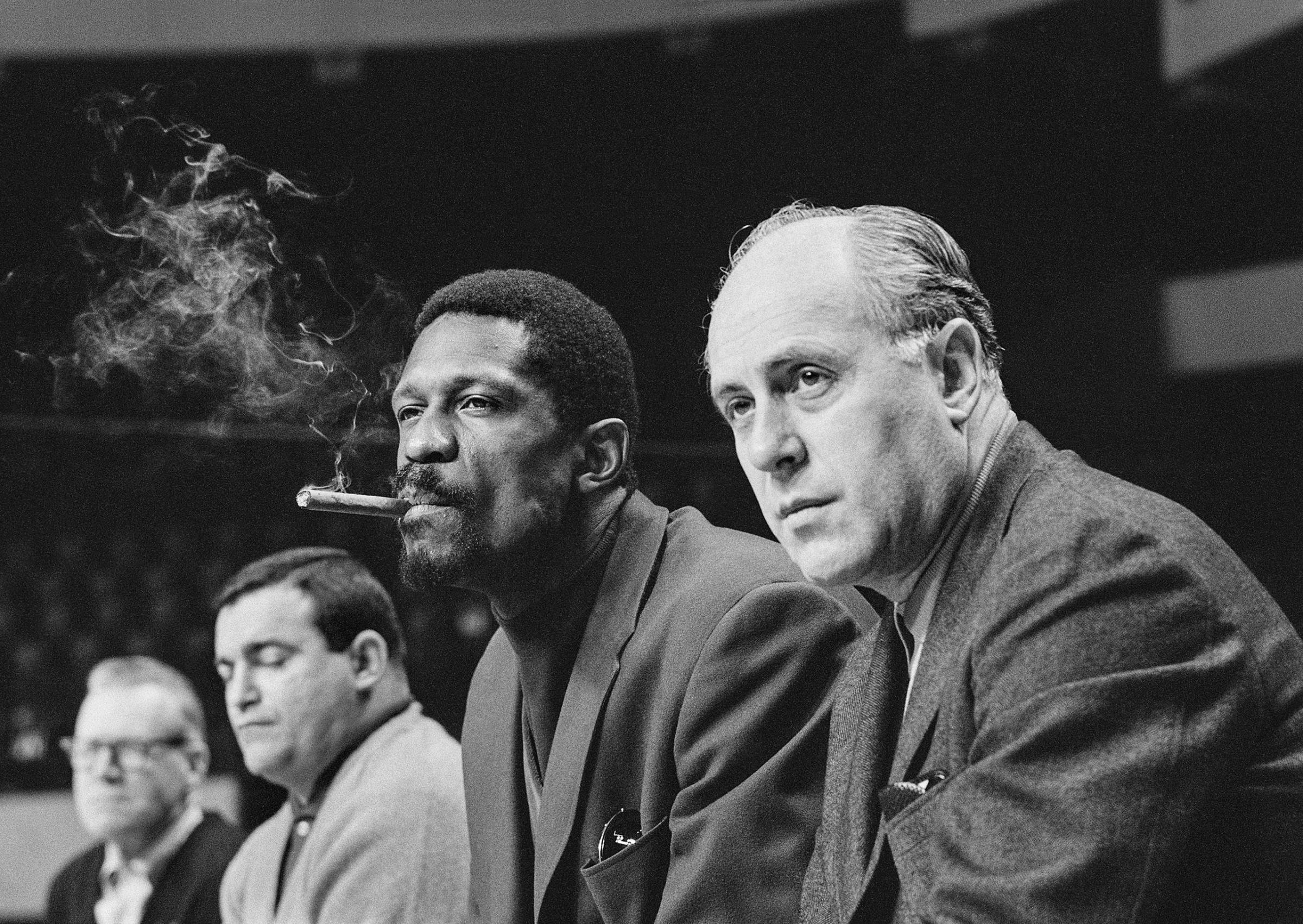 Celtics' player-coach Bill Russell with team manager Red Auerbach, Boston, 1967.
