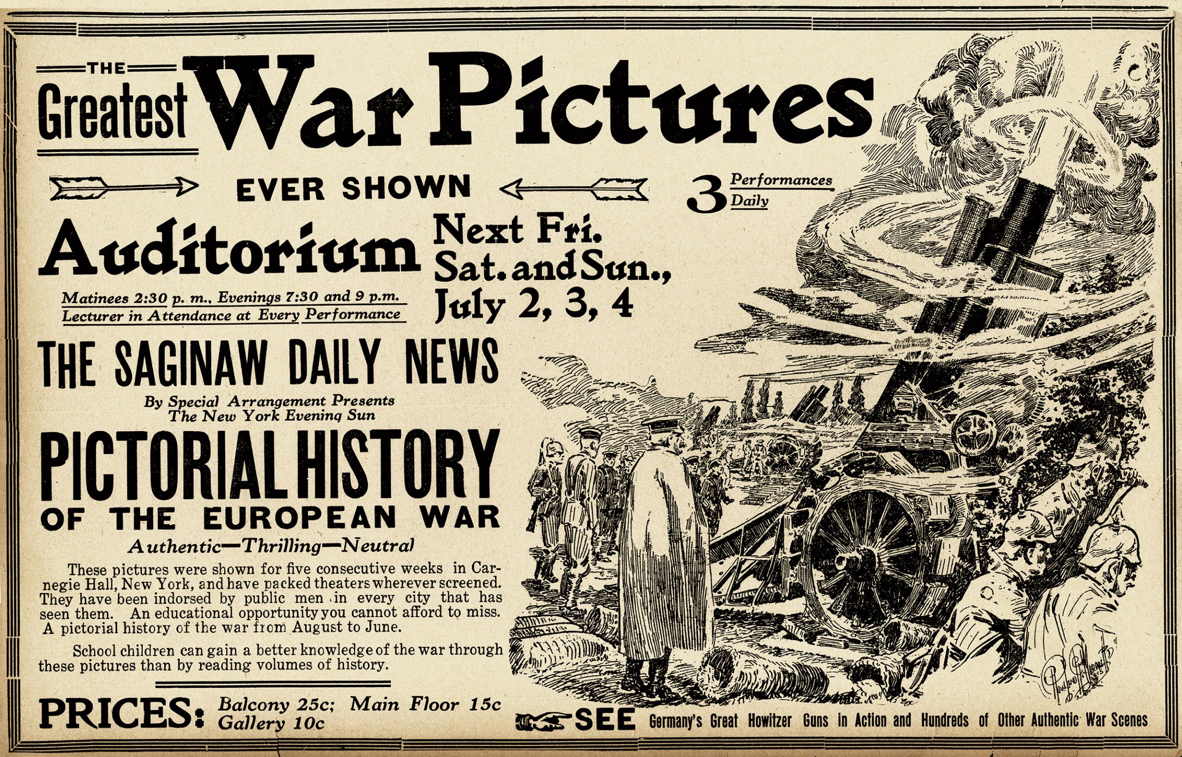 The Greatest War Pictures newspaper advertisement, 1918.