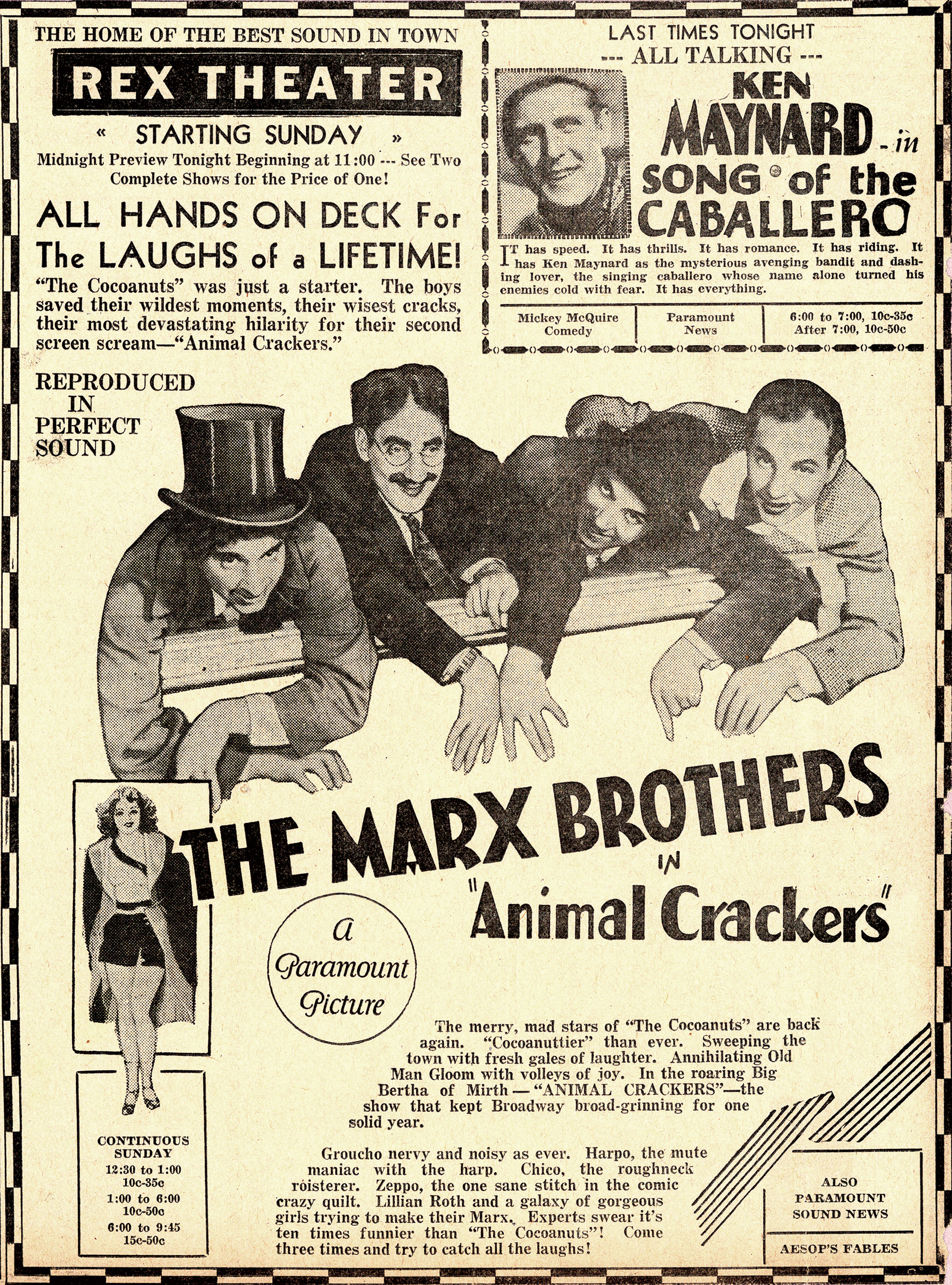 Animal Crackers newspaper advertisement, 1930.