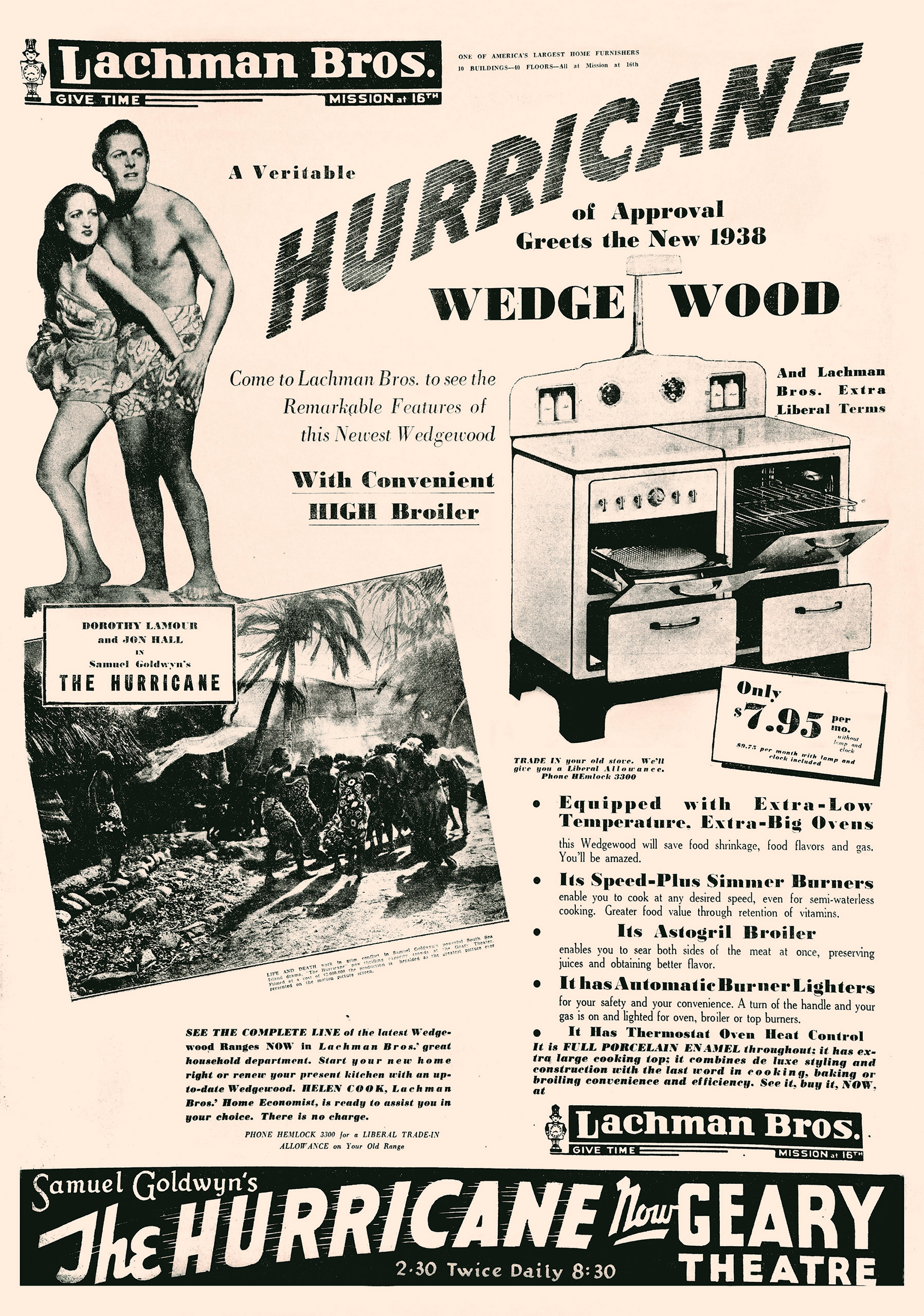 The Hurricane newspaper advertisement, 1937.