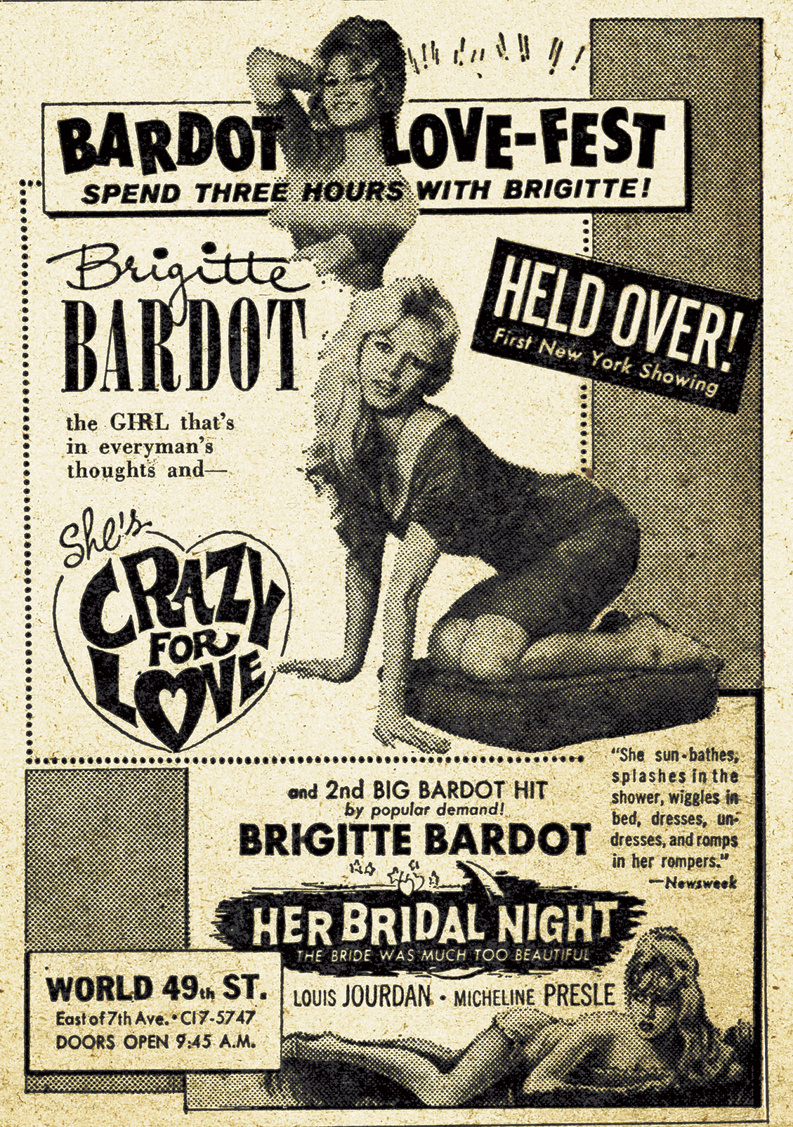 Bardot Love Fest newspaper advertisement, 1958.