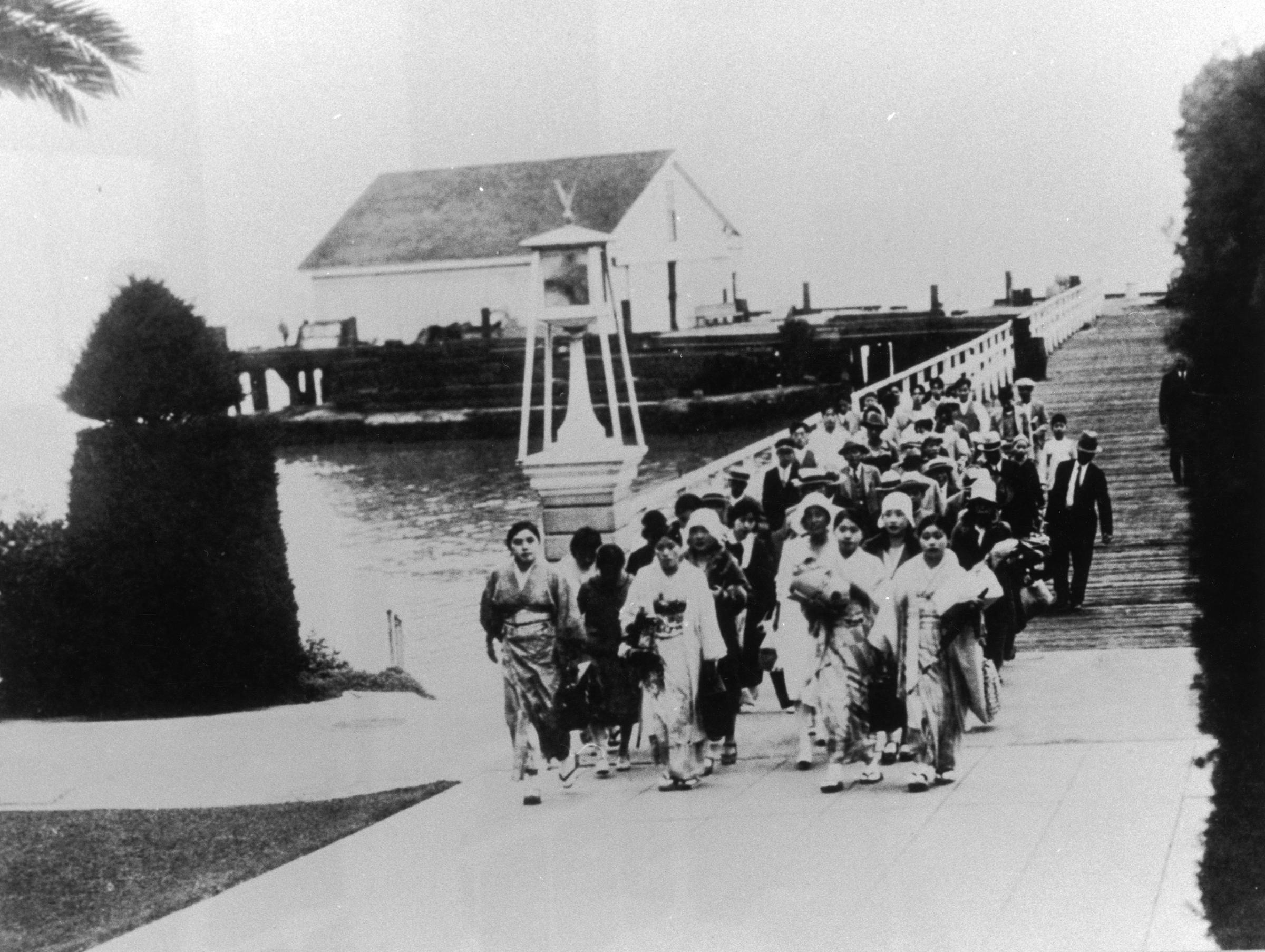 Asian Immigrants arriving at the Quarantine Station at Angel Island, San Francisco Bay ca. 1911.
