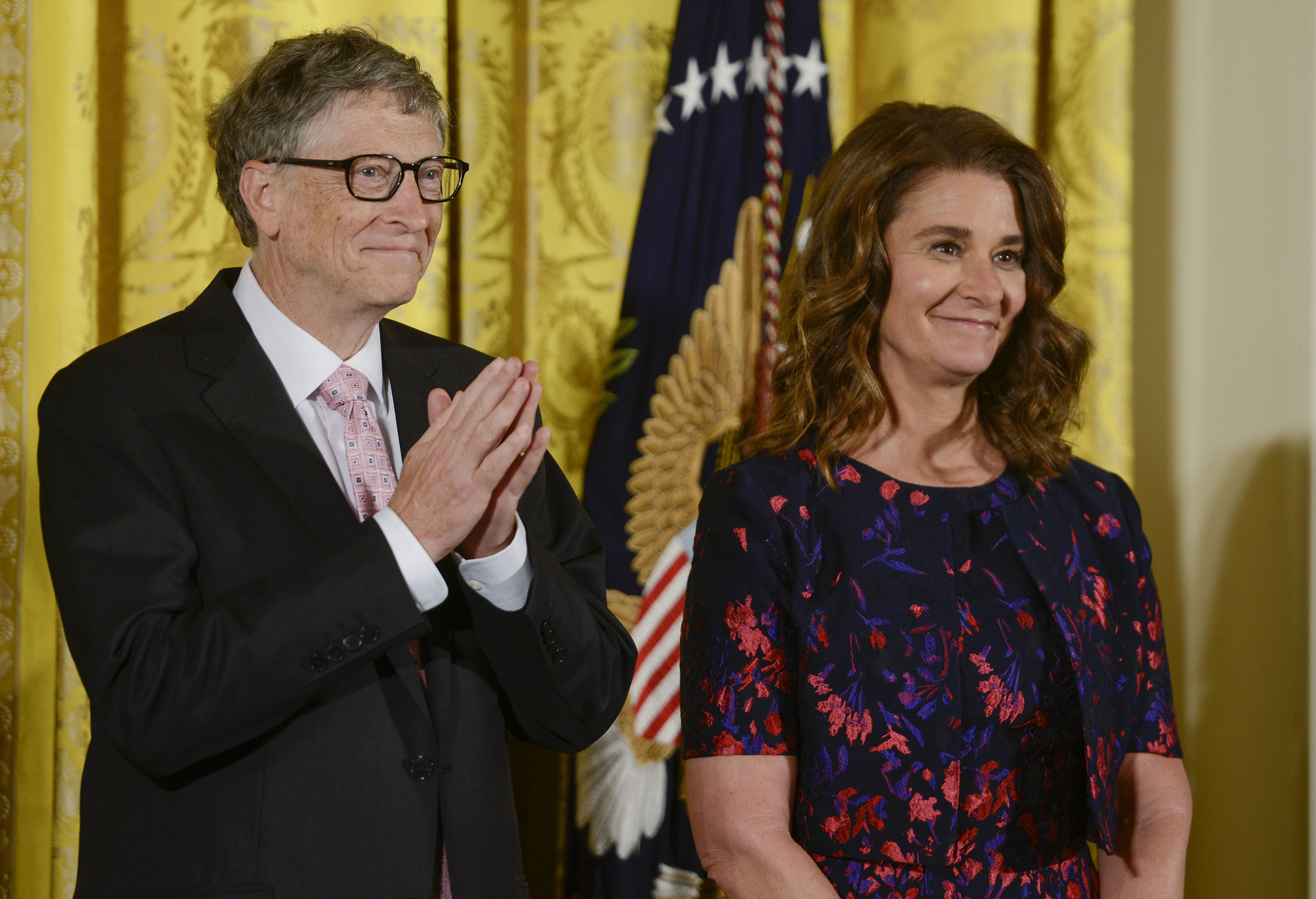 Bill and Melinda Gates are presented with the 2016 Presidential Medal Of Freedom by President Obama at White House on Nov. 22, 2016 in Washington, D.C. (Leigh Vogel/WireImage)