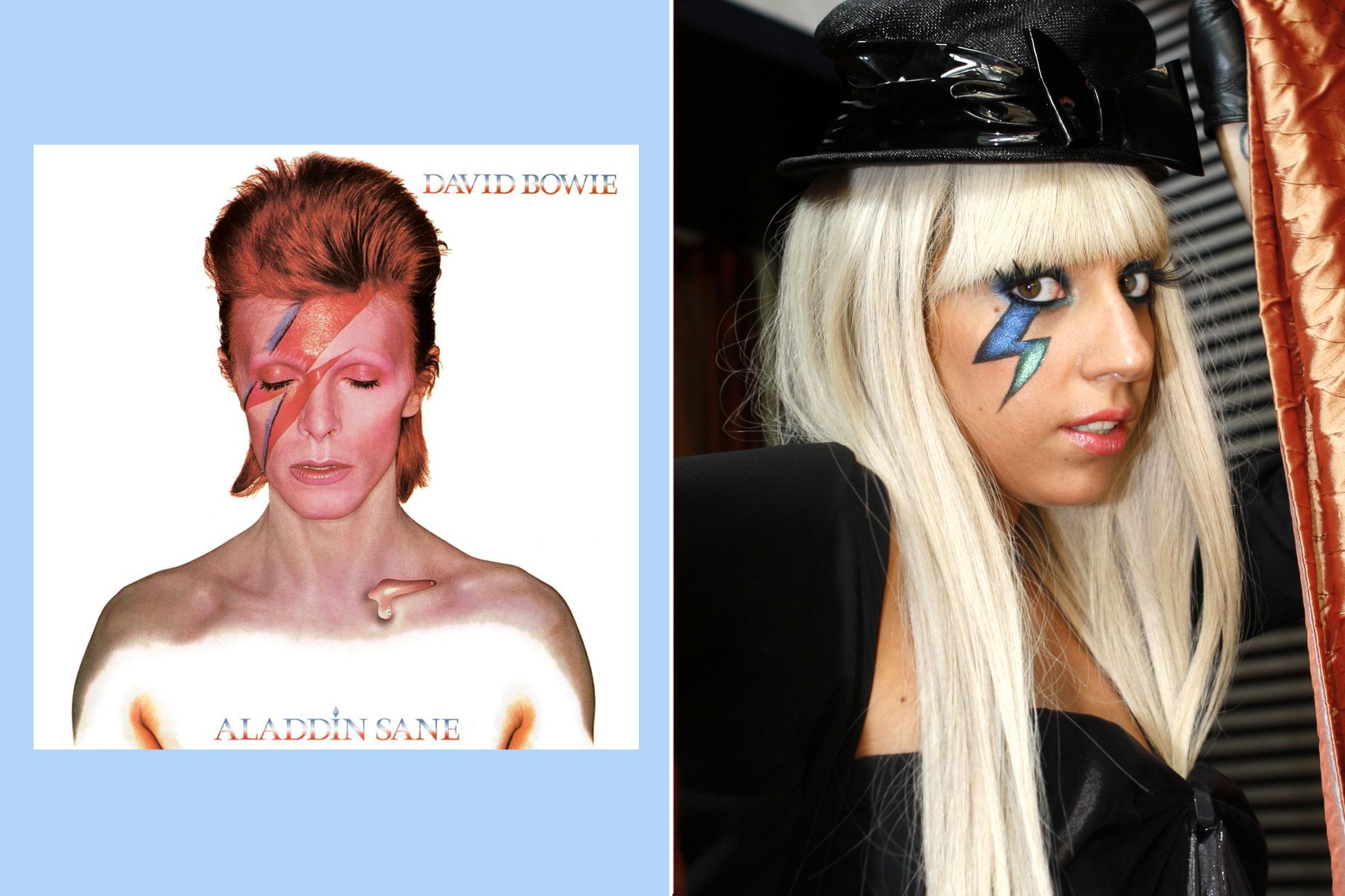 David Bowie, Aladdin Sane, 1973; Lady Gaga, 2008.