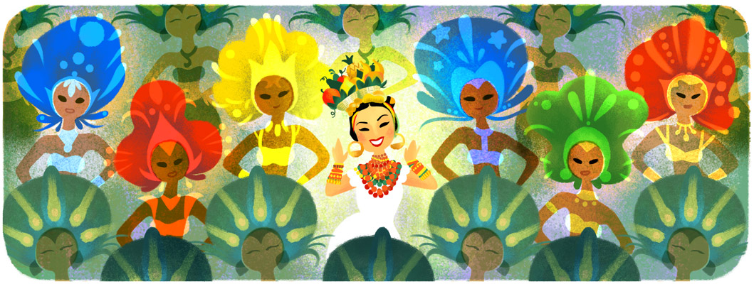 Google Doodle to mark what would have been the 108th birthday of Carmen Miranda, designed by Sophie Diao