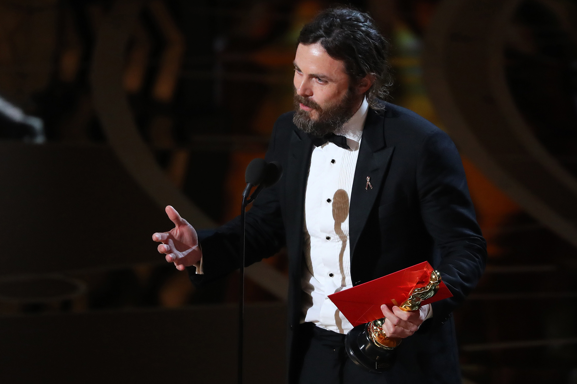 Casey Affleck speaks as he accepts the Oscar for Best Actor for Manchester by the Sea, on Feb. 27, 2017 in Hollywood, Calif.