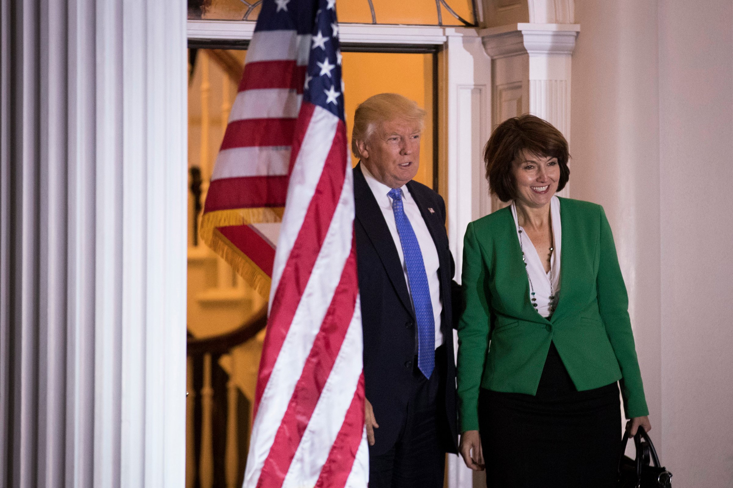 President-elect Donald Trump and U.S. Rep. Cathy McMorris Rodgers (R-WA) pose for a photo before their meeting at Trump International Golf Club, November 20, 2016 in Bedminster Township, New Jersey.