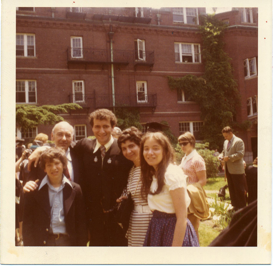 Schumer's undergrad graduation, with his father Abe, mother Selma, brother Robert and sister Fran, at Harvard College, Cambridge, Mass., 1971.
