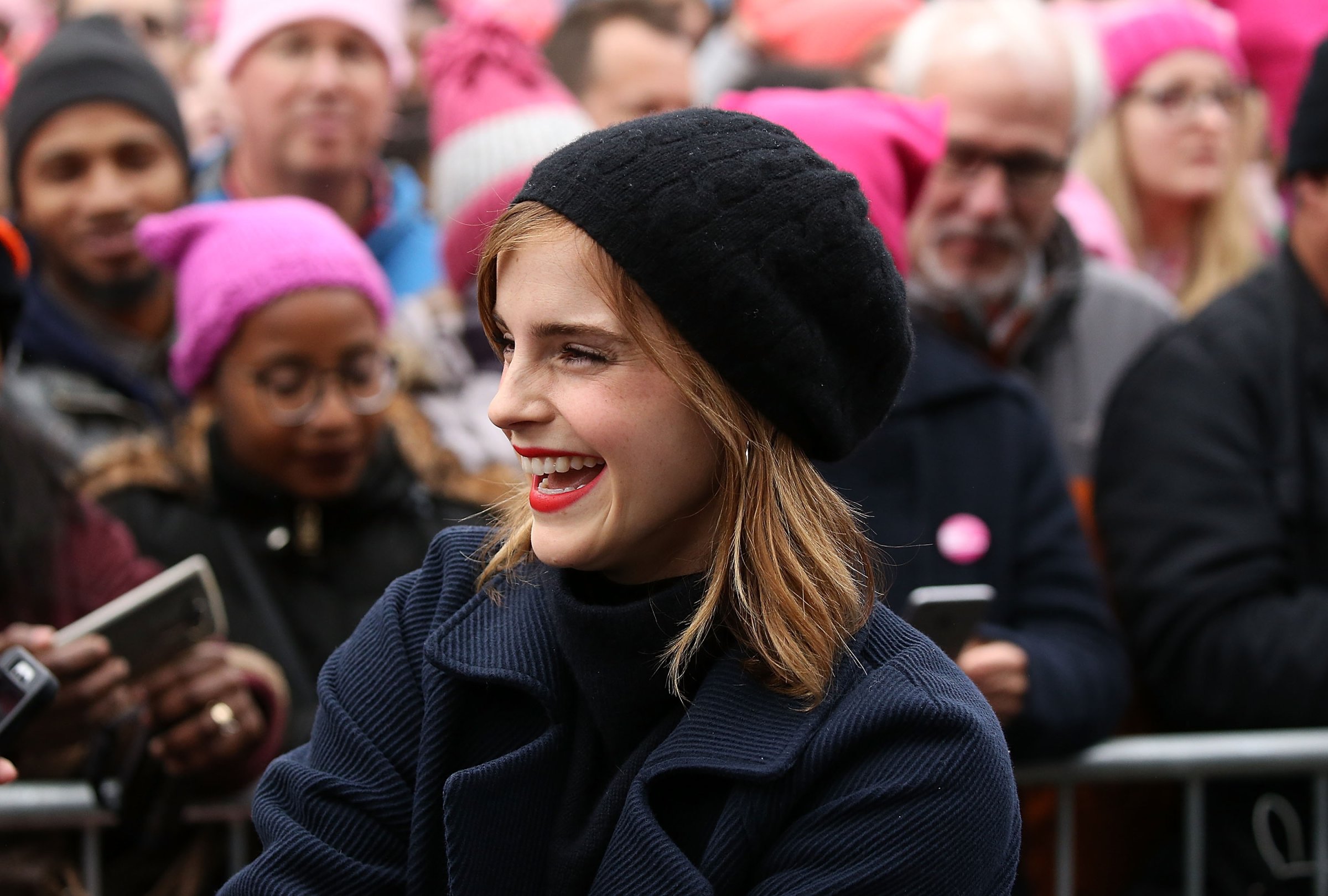 Emma Watson attends the rally at the Women's March on Washington on January 21, 2017 in Washington, DC.
