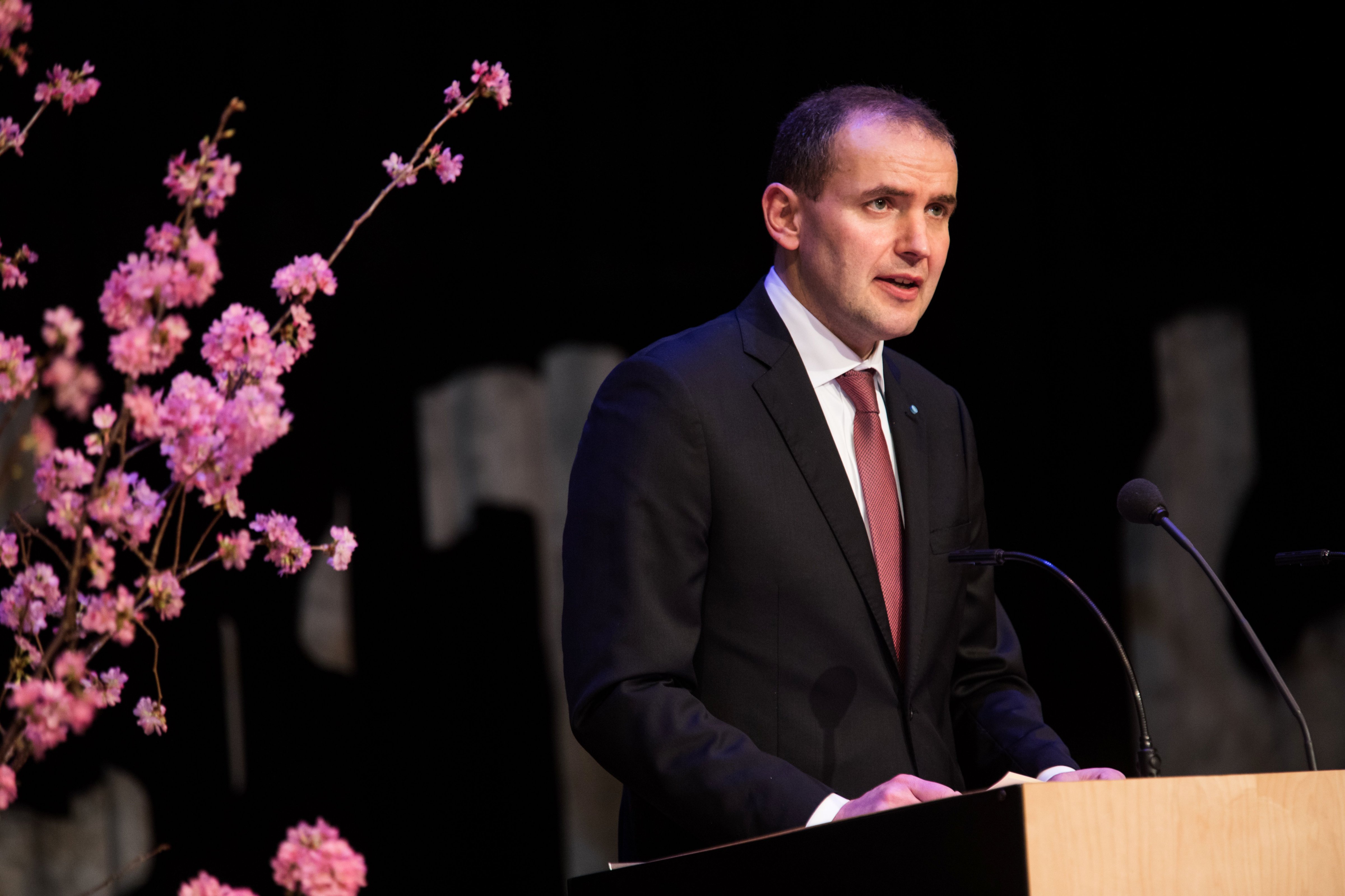 Icelandic President Gudni Johannesson delivers a speech during the presentation of The National Gift - The Complete Sagas of Icelanders translated into Danish in the Danish Royal Library in Copenhagen on January 24, 2017. (Martin Sylvest —AFP—Scanpix Denmark And Scanpix —Getty Images)