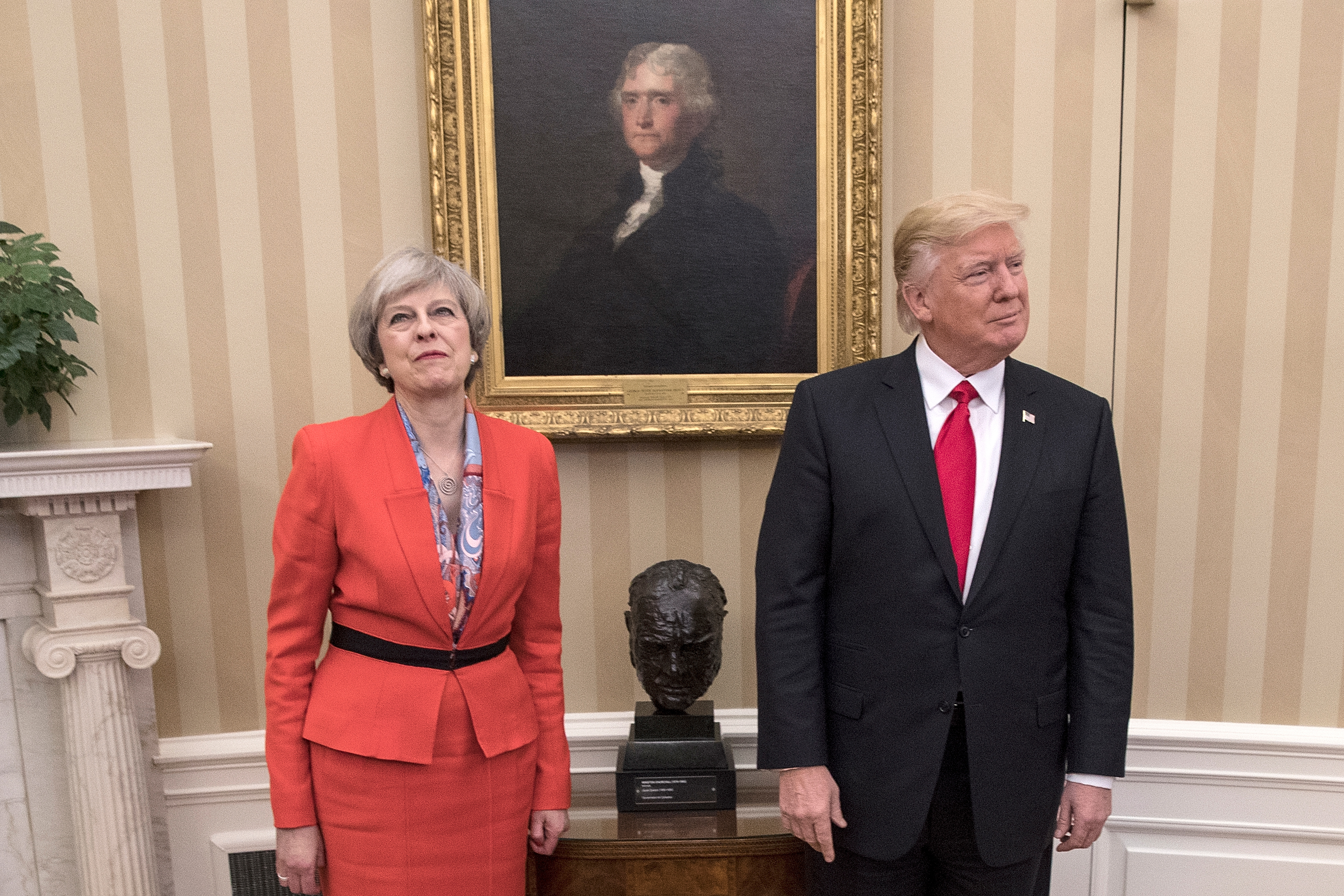 British Prime Minister Theresa May with U.S. President Donald Trump in The Oval Office at The White House on January 27, 2017 in Washington, DC. (Christopher Furlong—Getty Images)