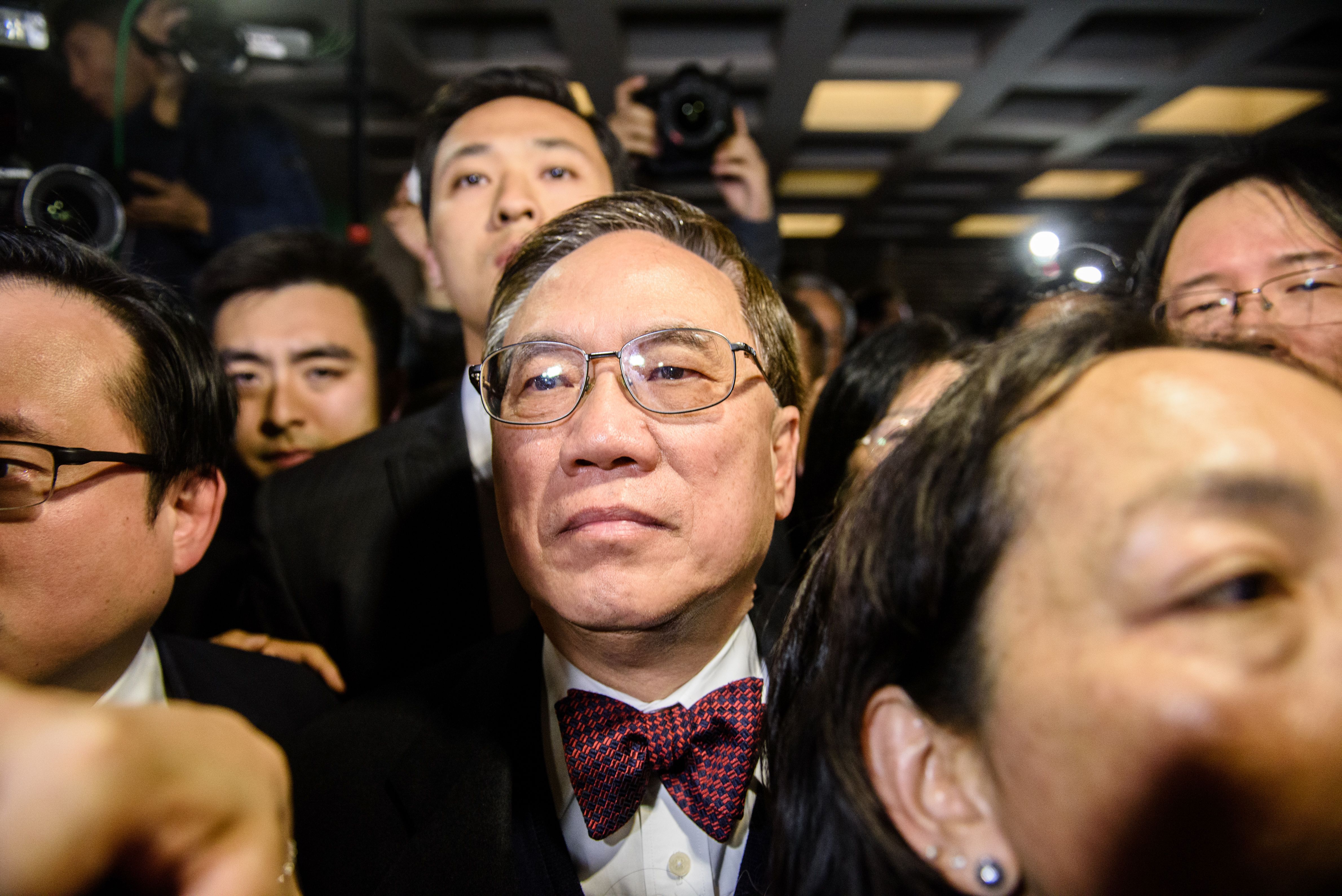 Former Hong Kong chief executive Donald Tsang leaves the High Court after the jury found him guilty of misconduct in Hong Kong on Feb. 17, 2017. (Anthony Wallace—AFP/Getty Images)