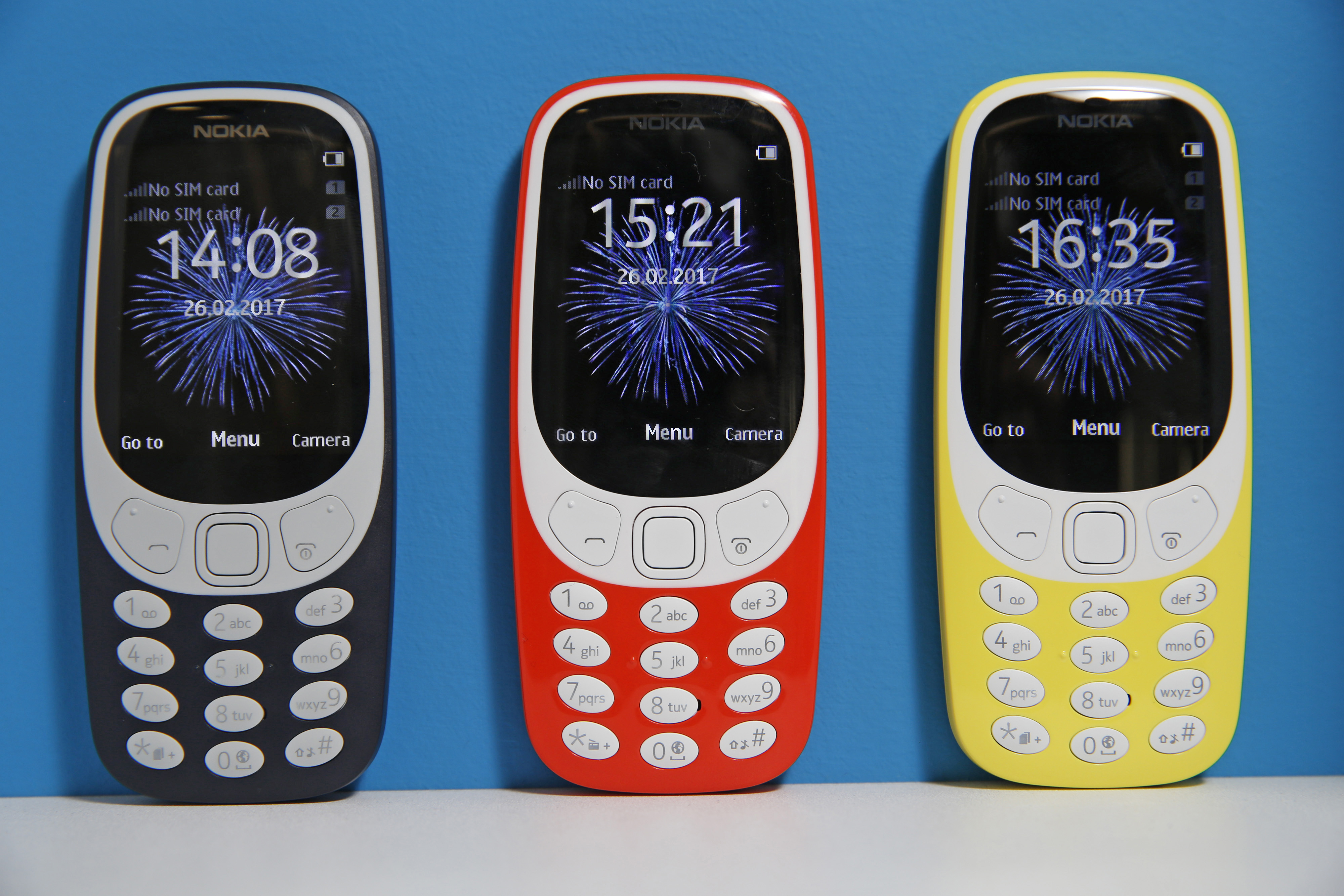 The new Nokia 3310 mobile phone, developed by HMD Global OY, on display during in London, on Feb. 24, 2017. (Luke MacGregor—Bloomberg/Getty Images)