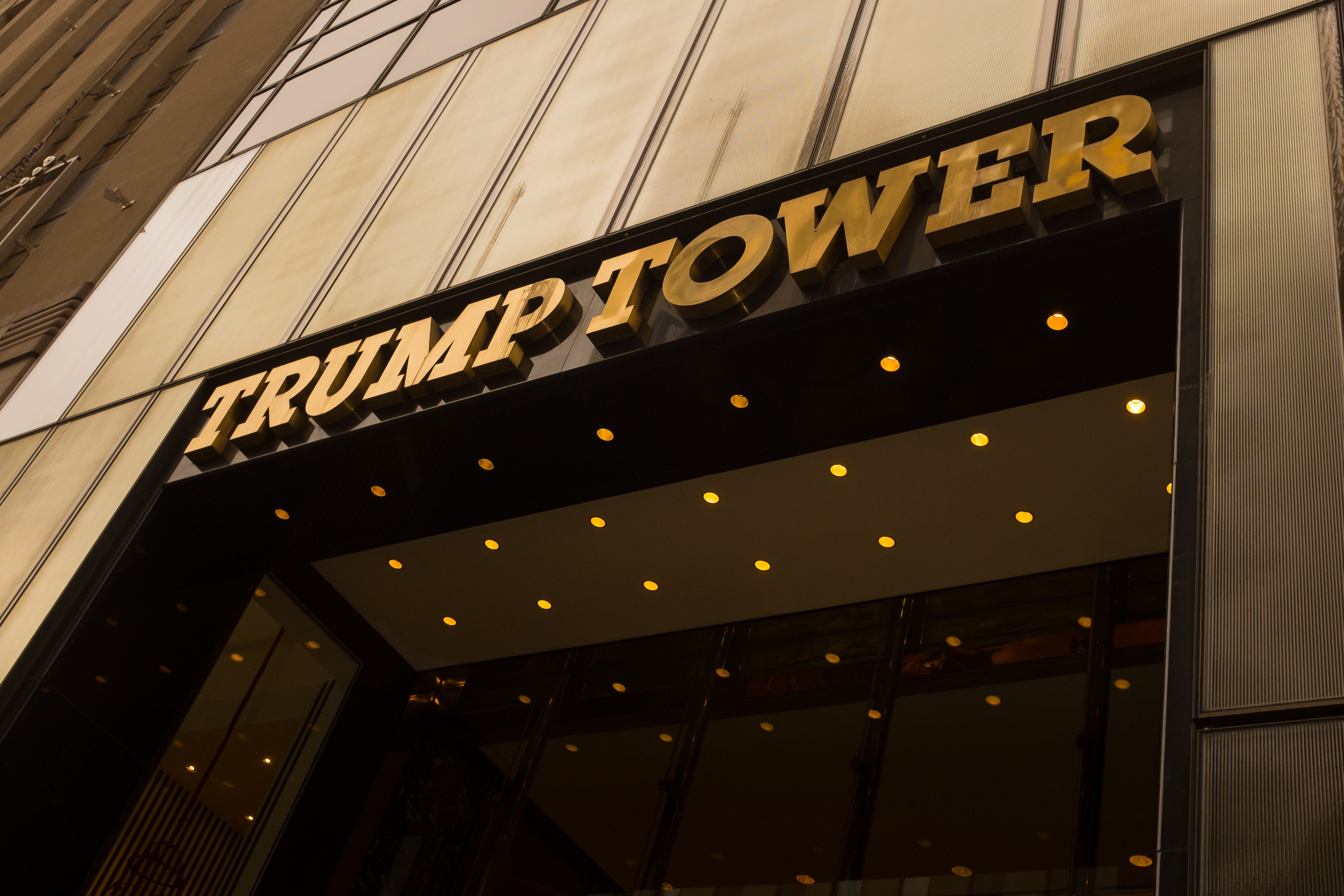 A general view of the signage above the entance to the Trump Tower on 21st January 2017 in midtown Manhattan, New York City (Epics—Getty Images)