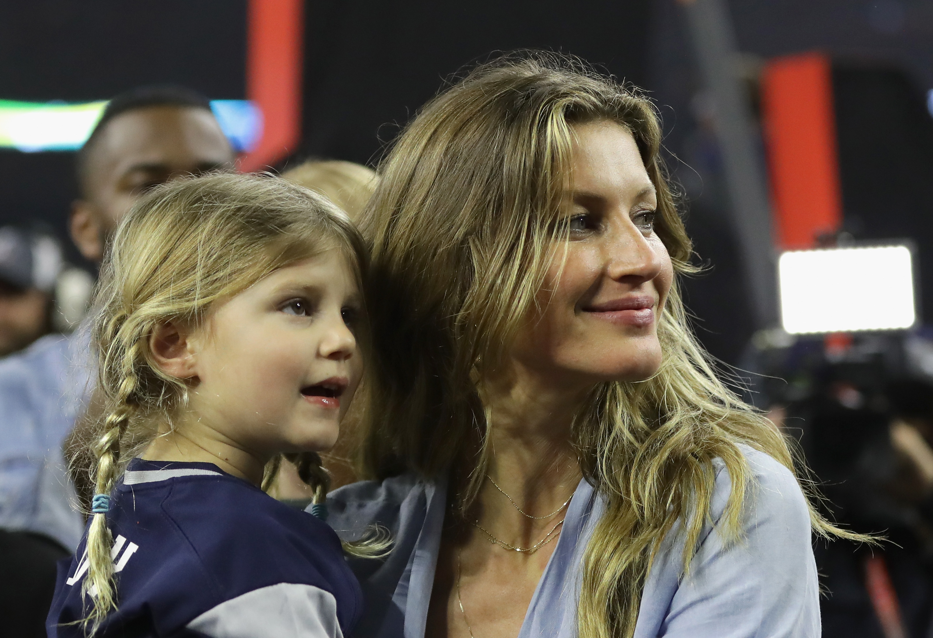 HOUSTON, TX - FEBRUARY 05:  Gisele Bundchen celebrates with daughter Vivian Brady after the New England Patriots defeated the Atlanta Falcons during Super Bowl 51 at NRG Stadium on February 5, 2017 in Houston, Texas.  The Patriots defeated the Falcons 34-28.  (Photo by Ronald Martinez/Getty Images) (Ronald Martinez—Getty Images)