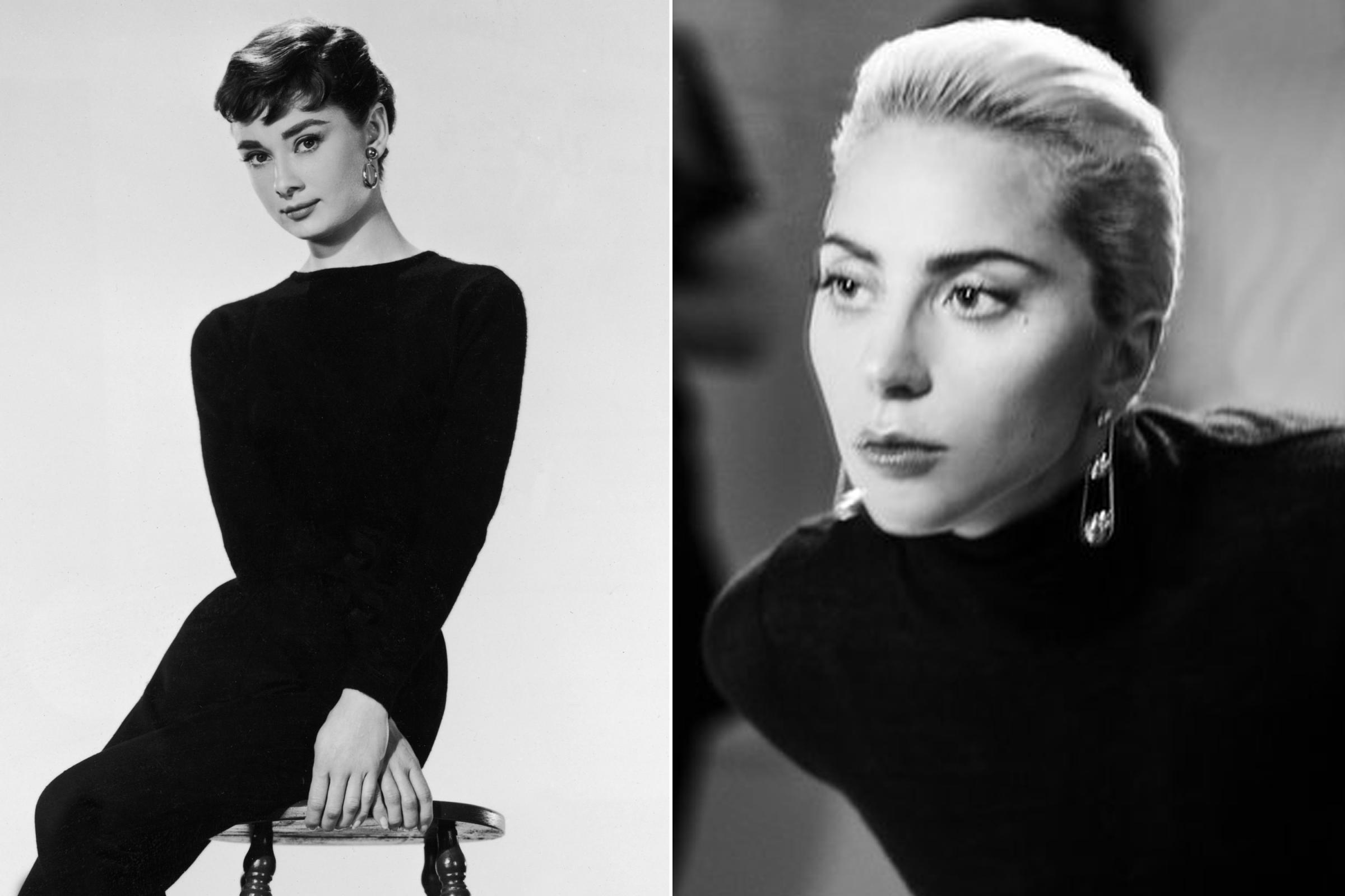 Audrey Hepburn, 1954; Lady Gaga, 2017.