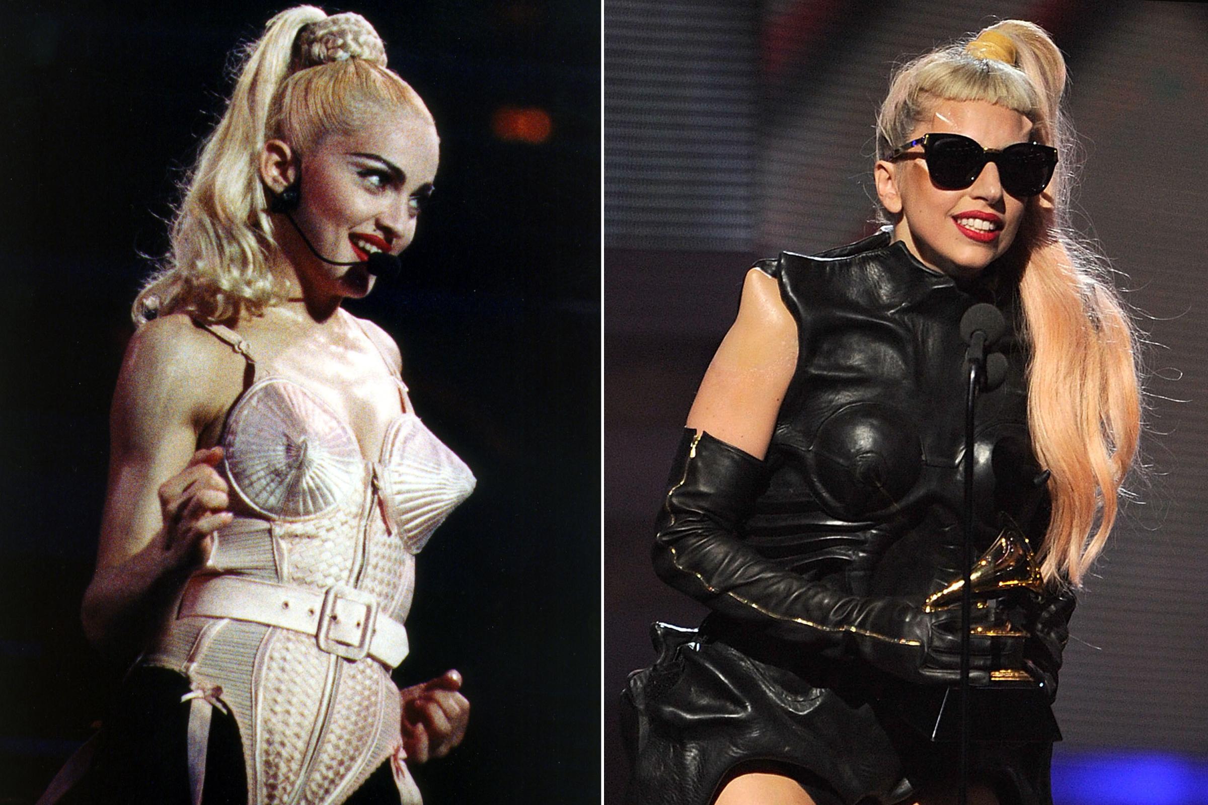 Madonna, 1990; Lady Gaga in 2011.