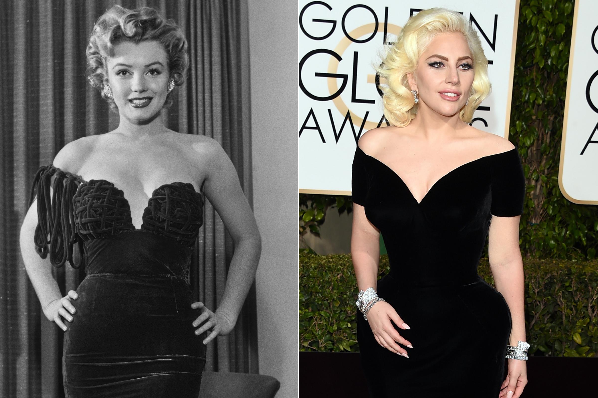Marilyn Monroe, c. 1955; Lady Gaga, 2016.
