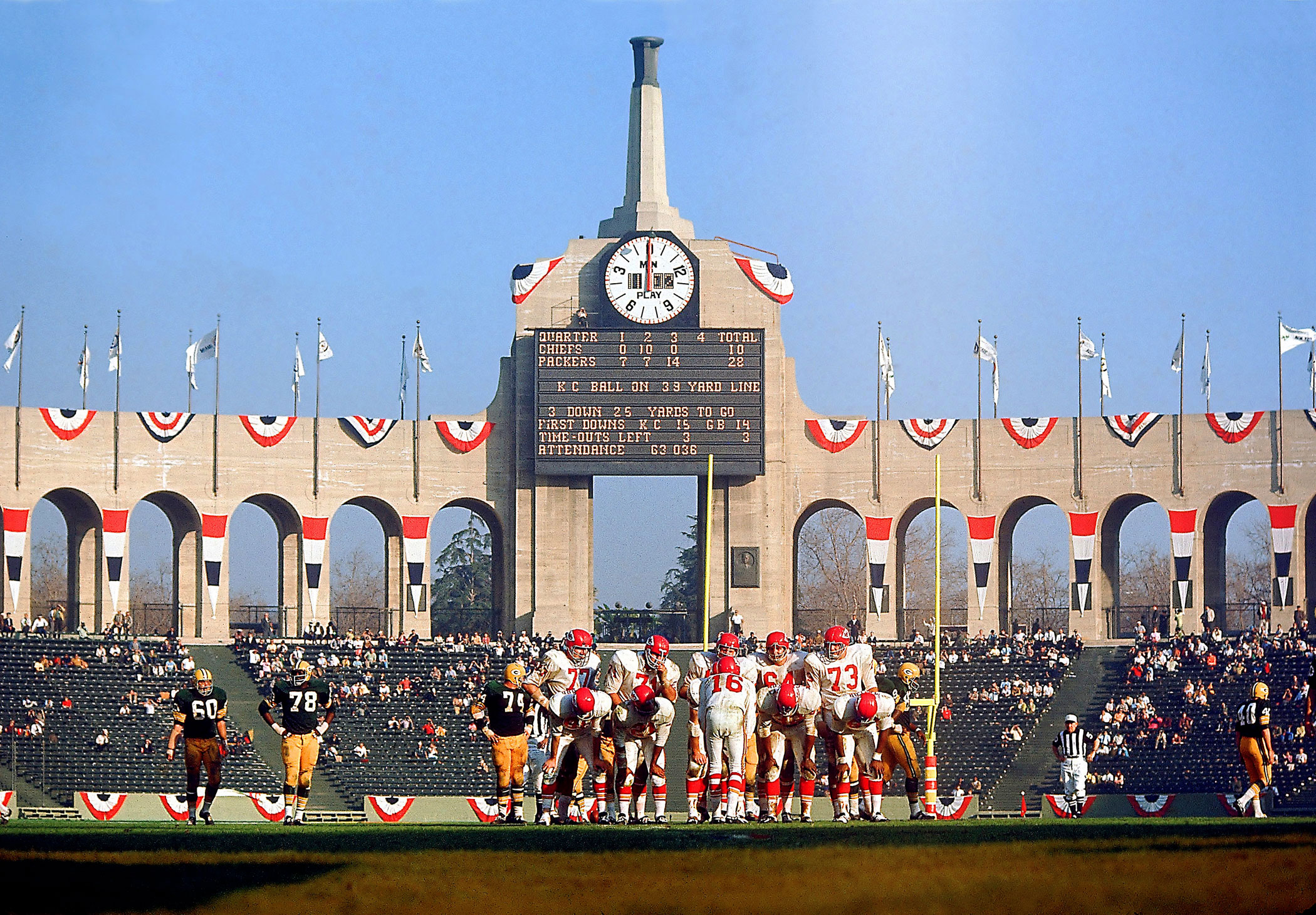 Super Bowl I, Jan. 15, 1967
                      Kansas City Chiefs vs. Green Bay Packers in Los Angeles (Walter Iooss Jr. for Sports Illu&mdash;Walter Iooss Jr. for Sports Illustrated)