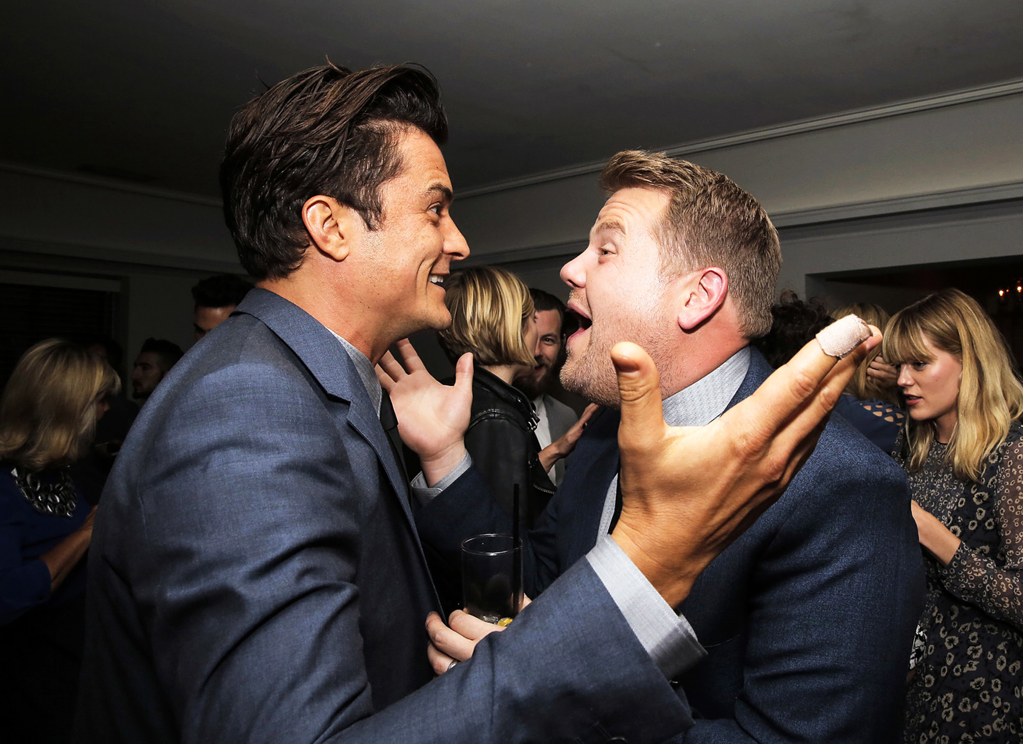 Orlando Bloom and James Corden celebrate the 2015 British Academy Britannia Awards in Los Angeles, on Oct. 29, 2015.