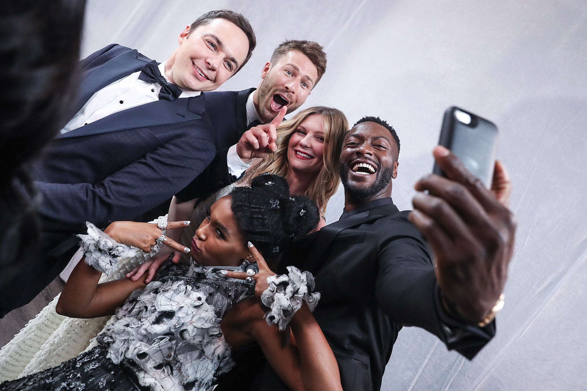 Jim Parsons, Glen Powell, Kirsten Dunst, Aldis Hodge, and Janelle Monae at the 23rd Annual Screen Actors Guild Awards in Los Angeles, on Jan. 29, 2017.