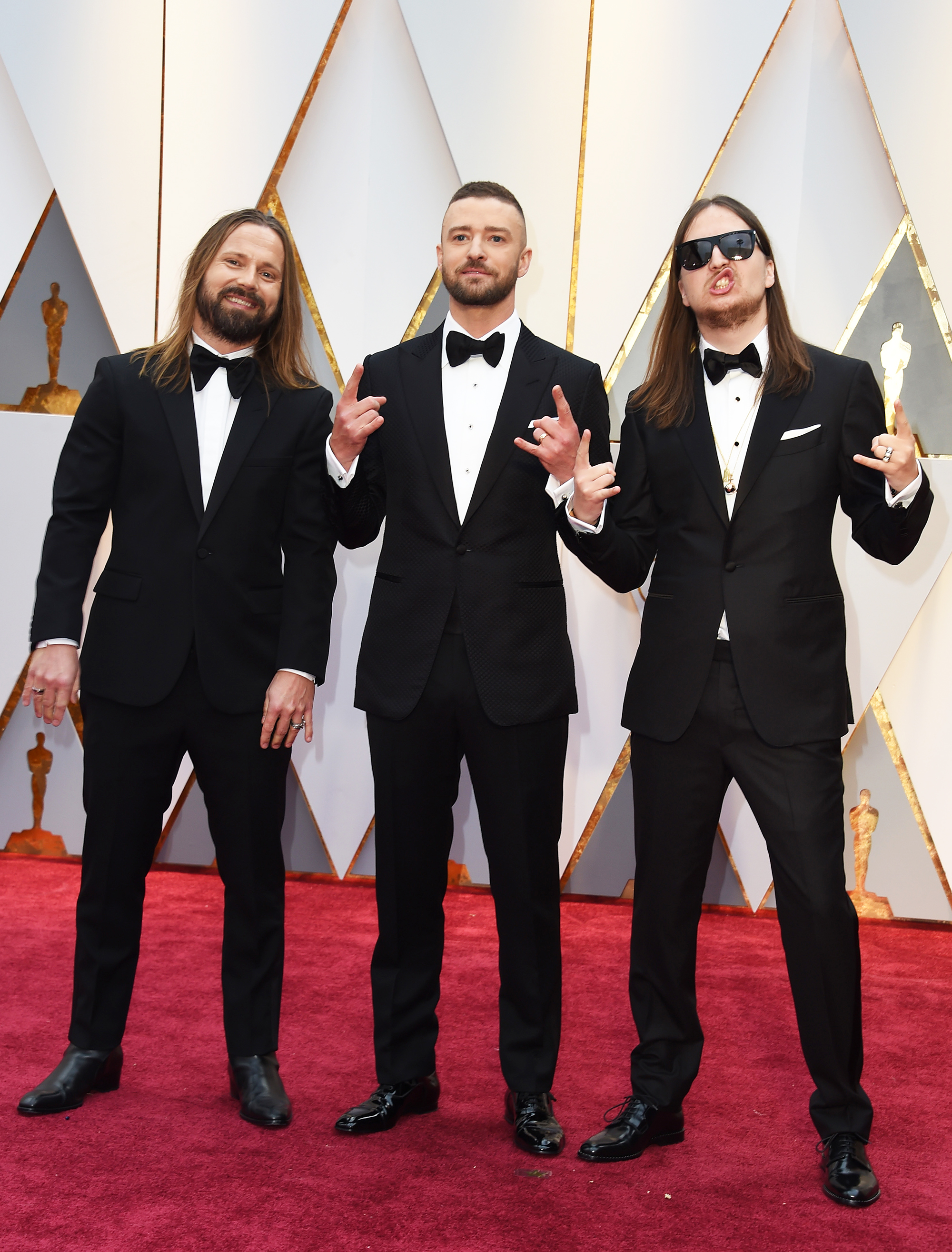 Max Martin, Justin Timberlake and Karl Johan Schuster on the red carpet for the 89th Oscars, on Feb. 26, 2017 in Hollywood, Calif.