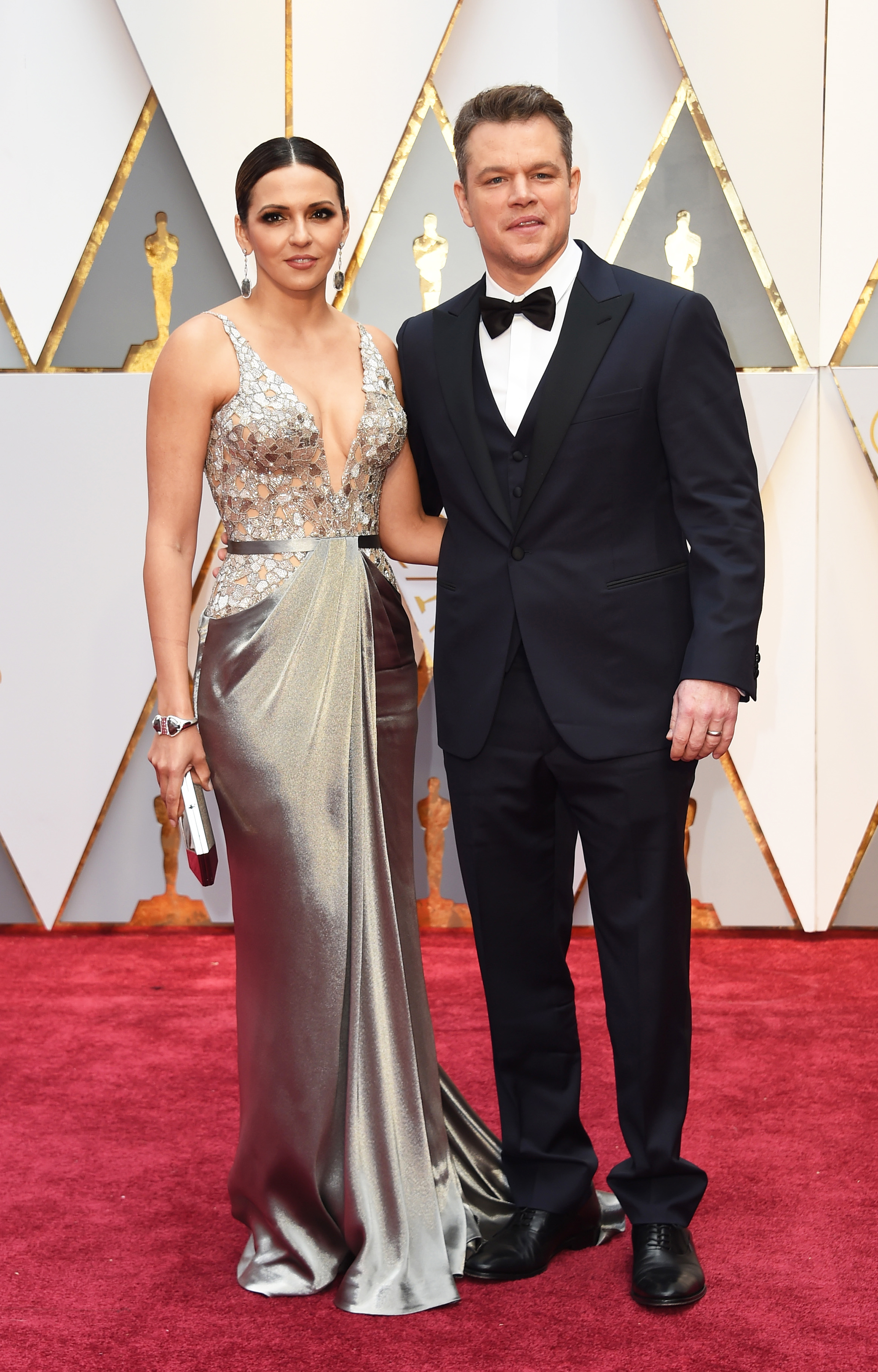 Luciana Barroso and Matt Damon on the red carpet for the 89th Oscars, on Feb. 26, 2017 in Hollywood, Calif.