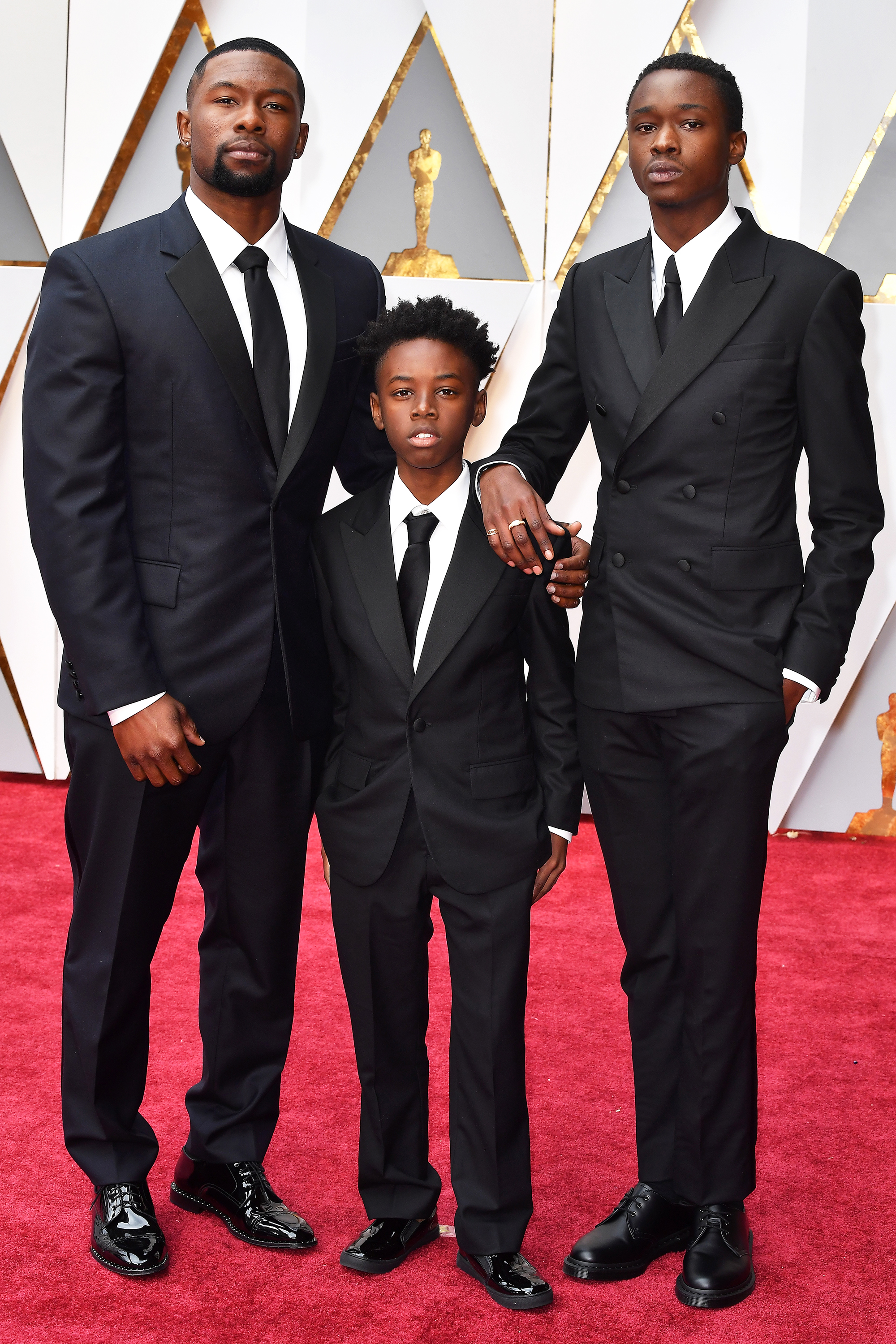 Trevante Rhodes, Alex R. Hibbert and Ashton Sanders on the red carpet for the 89th Oscars, on Feb. 26, 2017 in Hollywood, Calif.