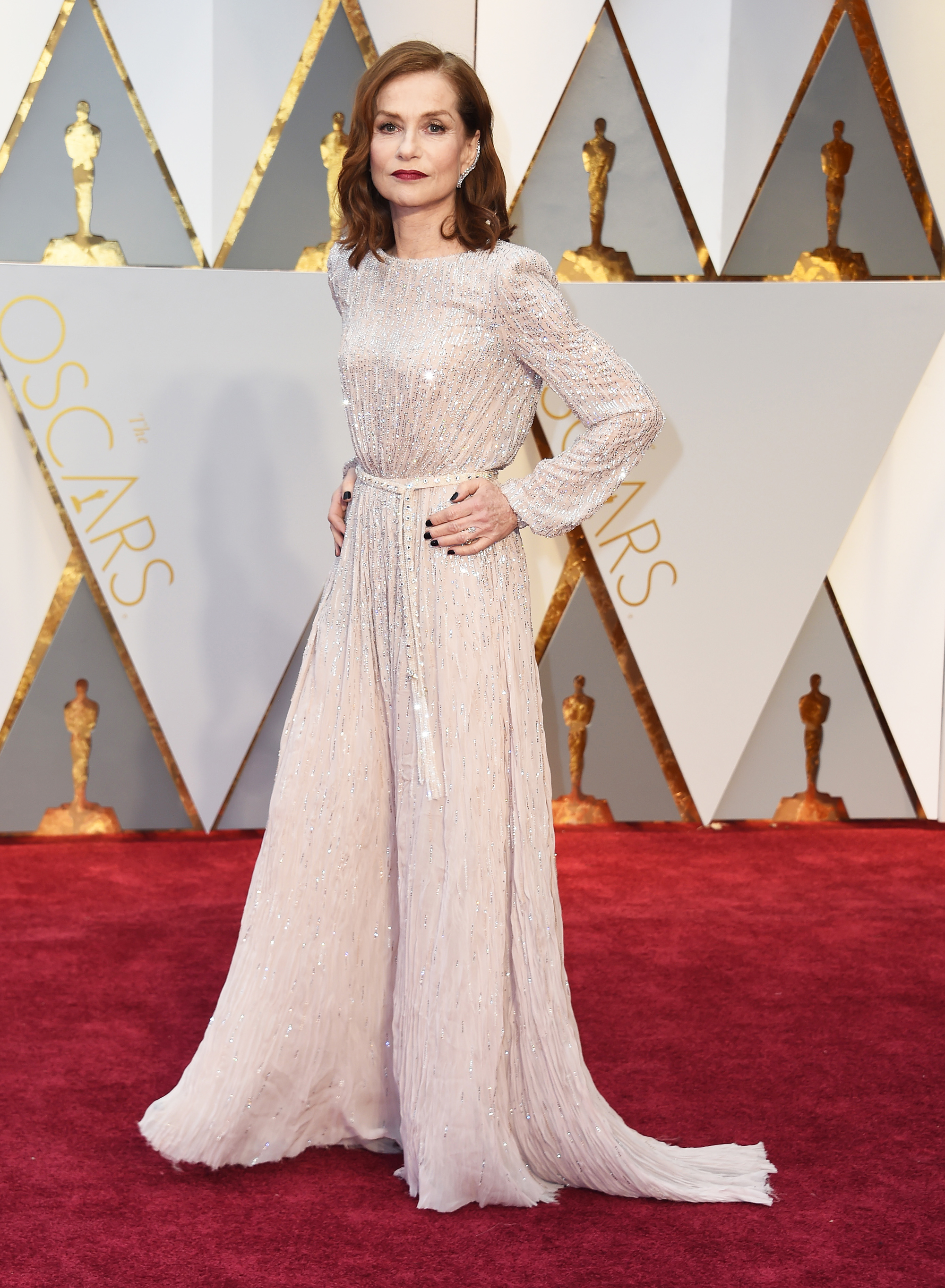 Isabelle Huppert on the red carpet for the 89th Oscars, on Feb. 26, 2017 in Hollywood, Calif.