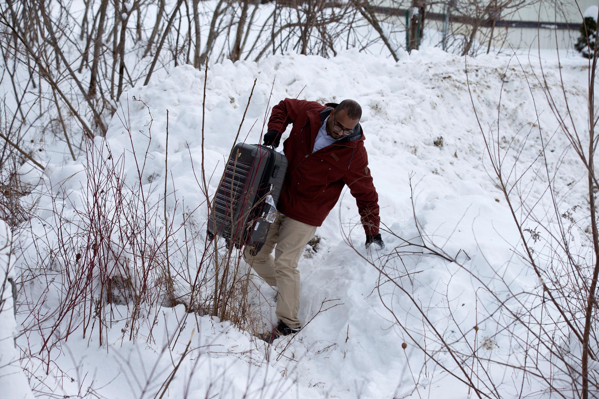 A man from Yemen crosses the U.S.-Canada border into Hemmingford, Quebec