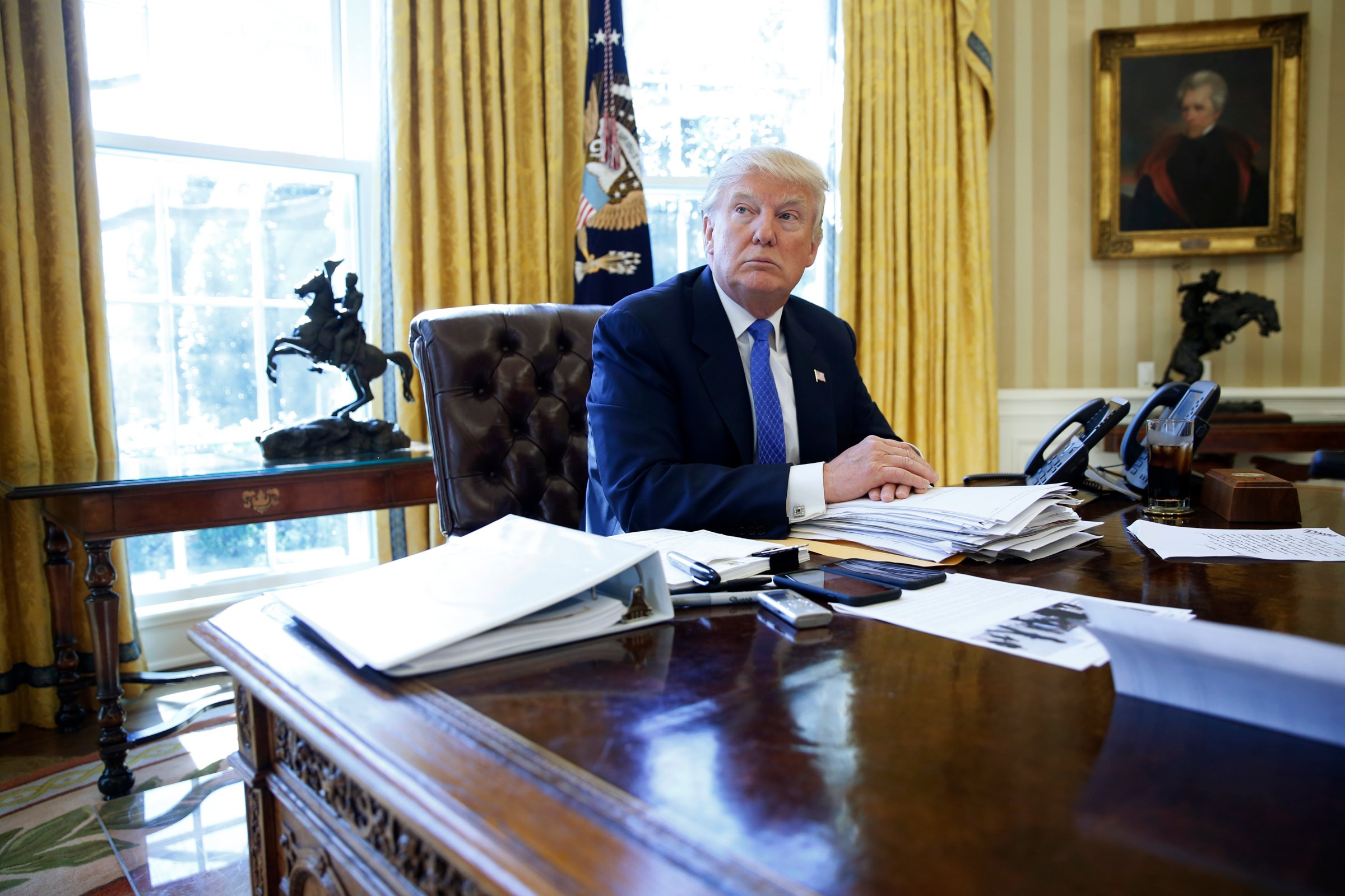 U.S. President Trump is interviewed by Reuters in the Oval Office at the White House in Washington