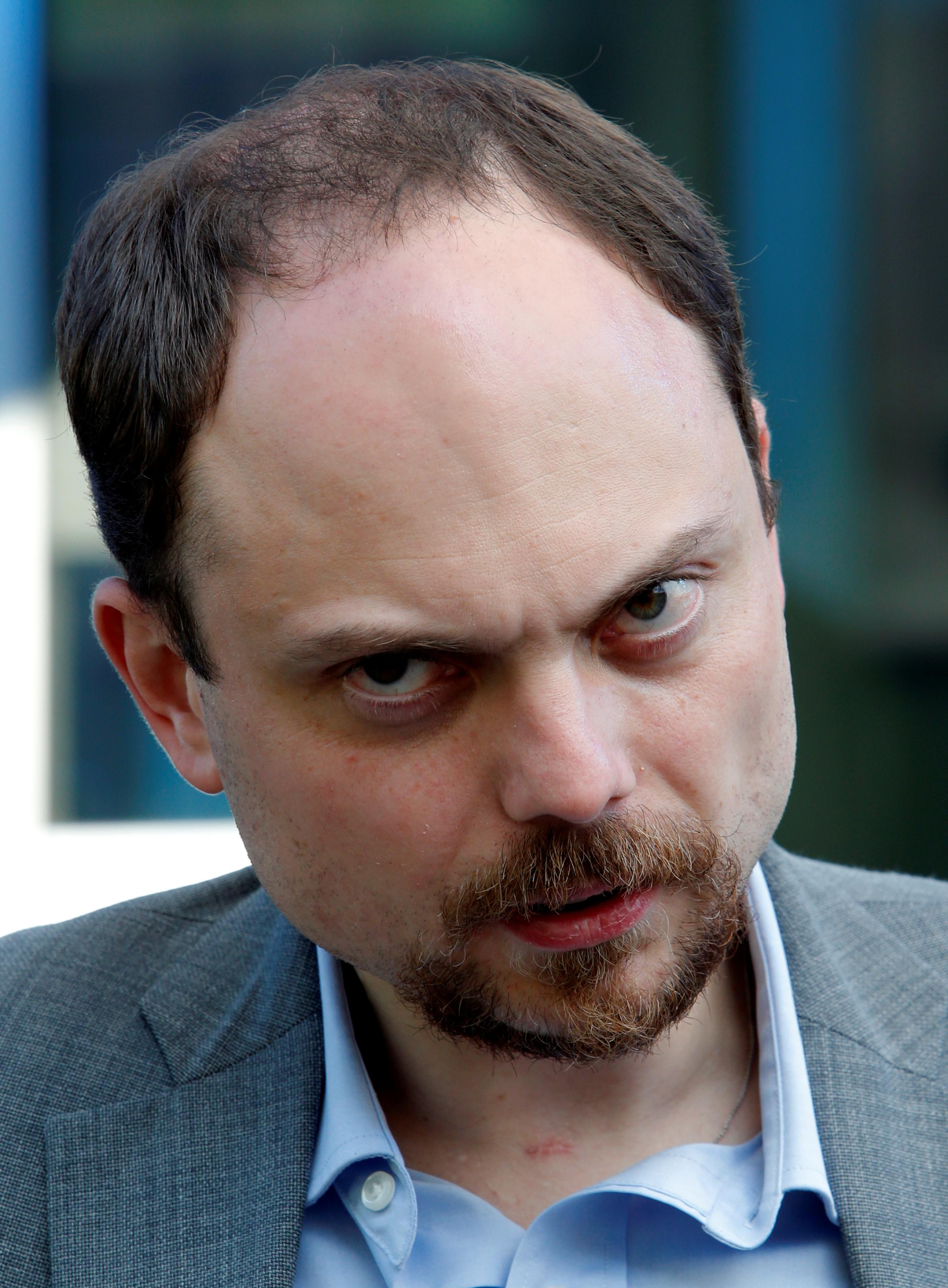 Russian opposition activist Kara-Murza looks on following a visit of deputy candidates to State Duma in Moscow
