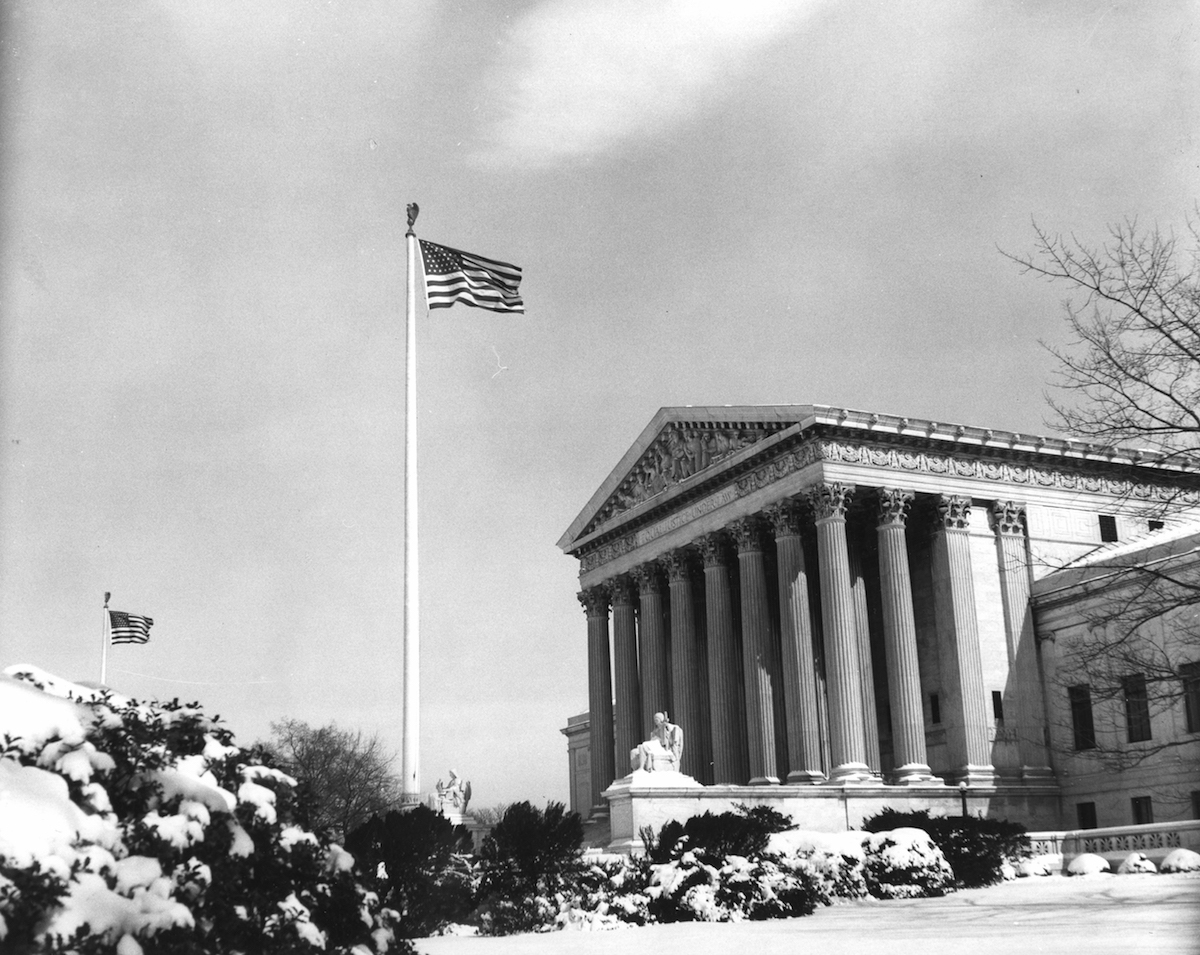 Exterior view of the United States Supreme Court Building, Washington, D.C., 1960. (PhotoQuest / Getty Images)