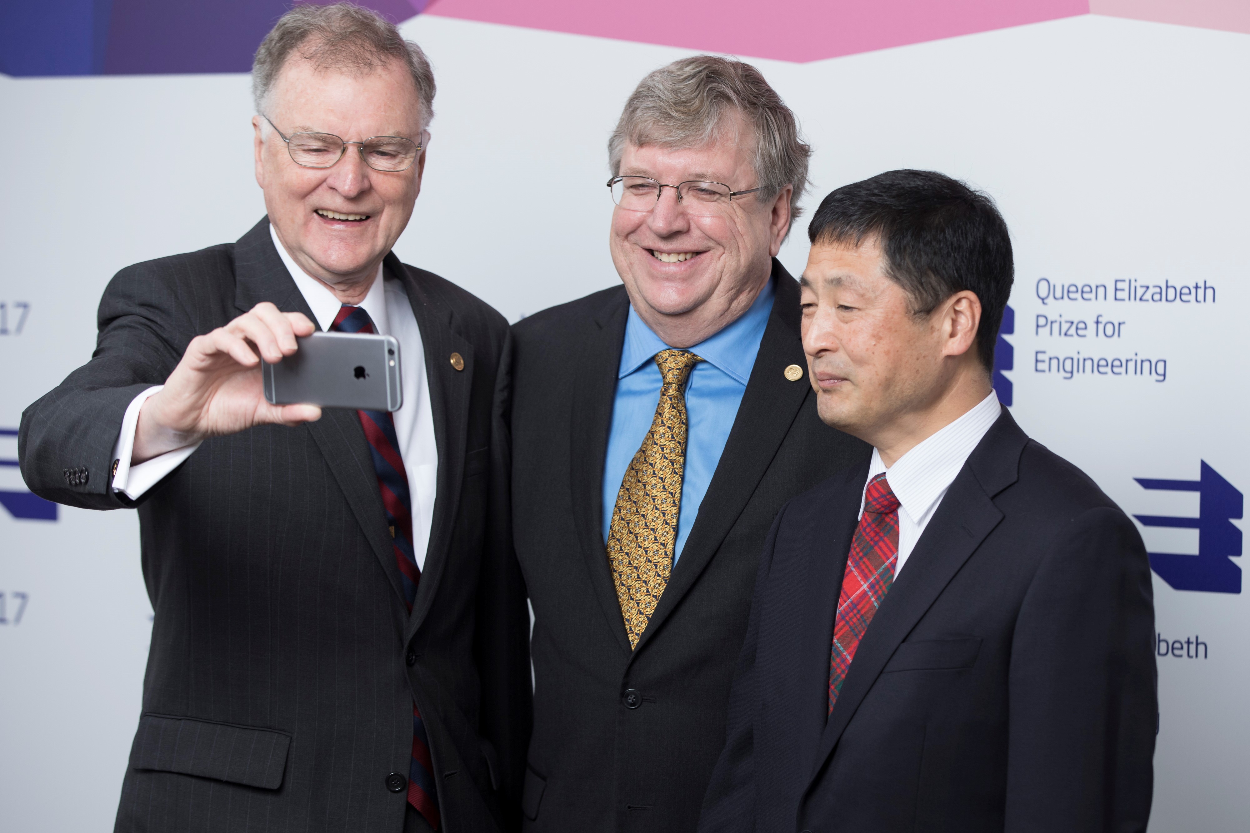 Winners of the Queen Elizabeth Prize for Engineering announced in London today, (L-R)  Michael Tompsett (UK) Nobukazu Teranishi (Japan) and Eric Fossum (USA). Along with George Smith (USA) they will share the £1million prize for combined contribution to digital imaging (FTP Edelman)