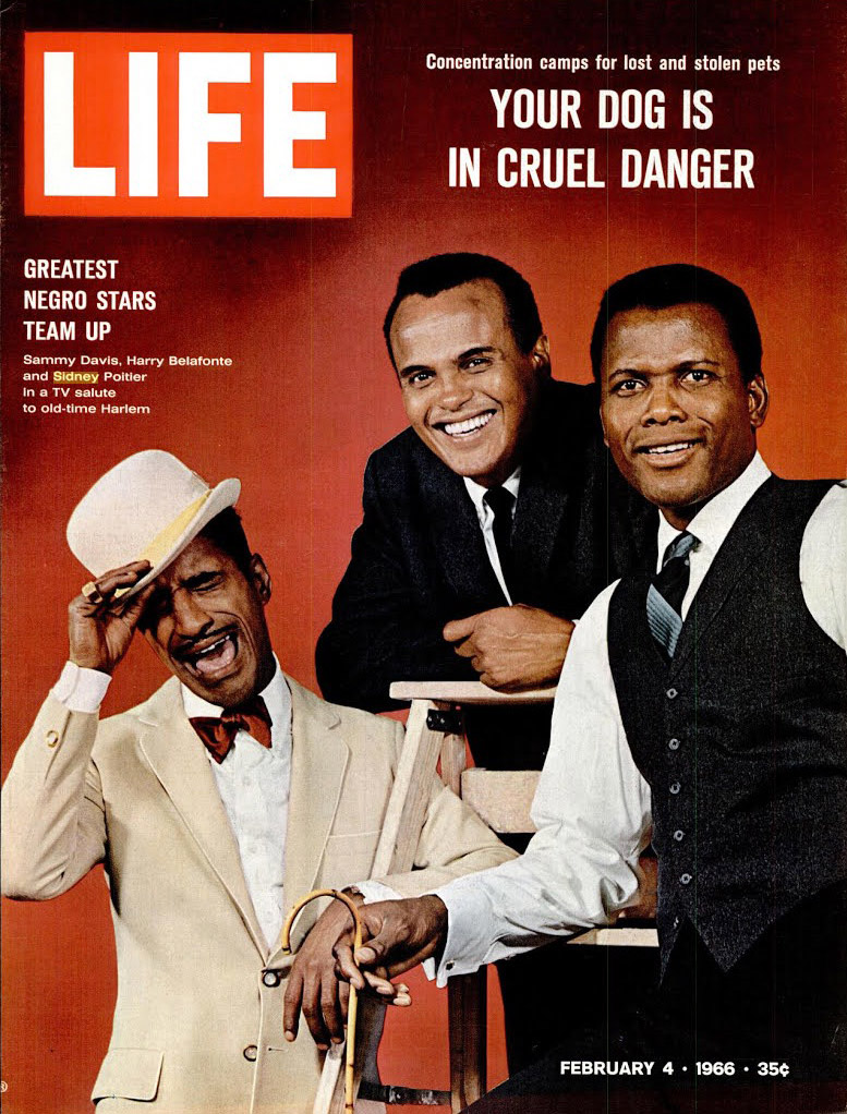 Feb. 4, 1966 cover of LIFE magazine featuring Sammy Davis Jr., Harry Belafonte and Sidney Poitier photographed by Philippe Halsman.