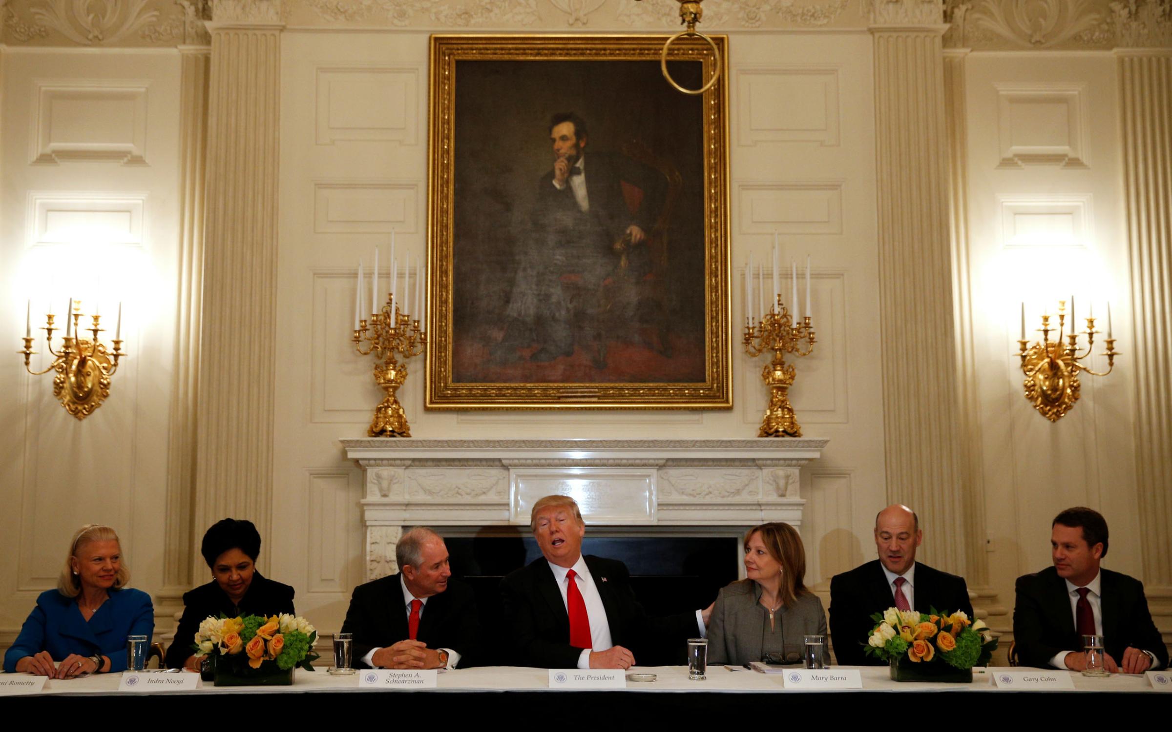 Trump hosts a strategy and policy forum with CEOs at the the White House in Washington