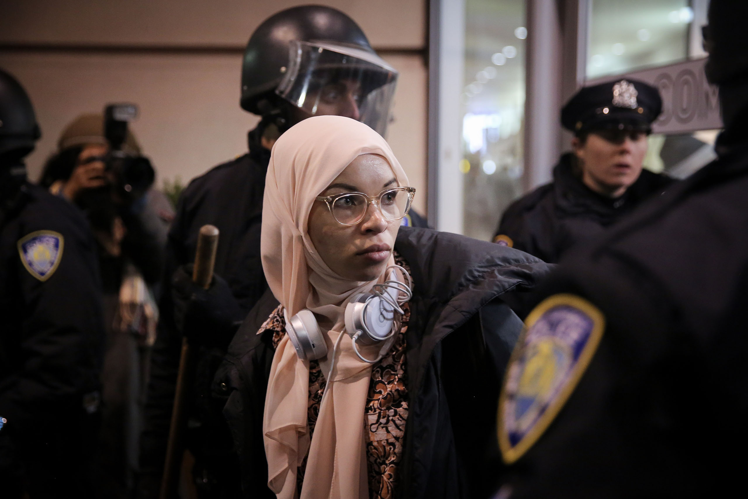 Blair Imani, an activist living in New York, at John F. Kennedy International Airport during the protests against the President's new imigration policies in New York, on Jan. 28, 2017.