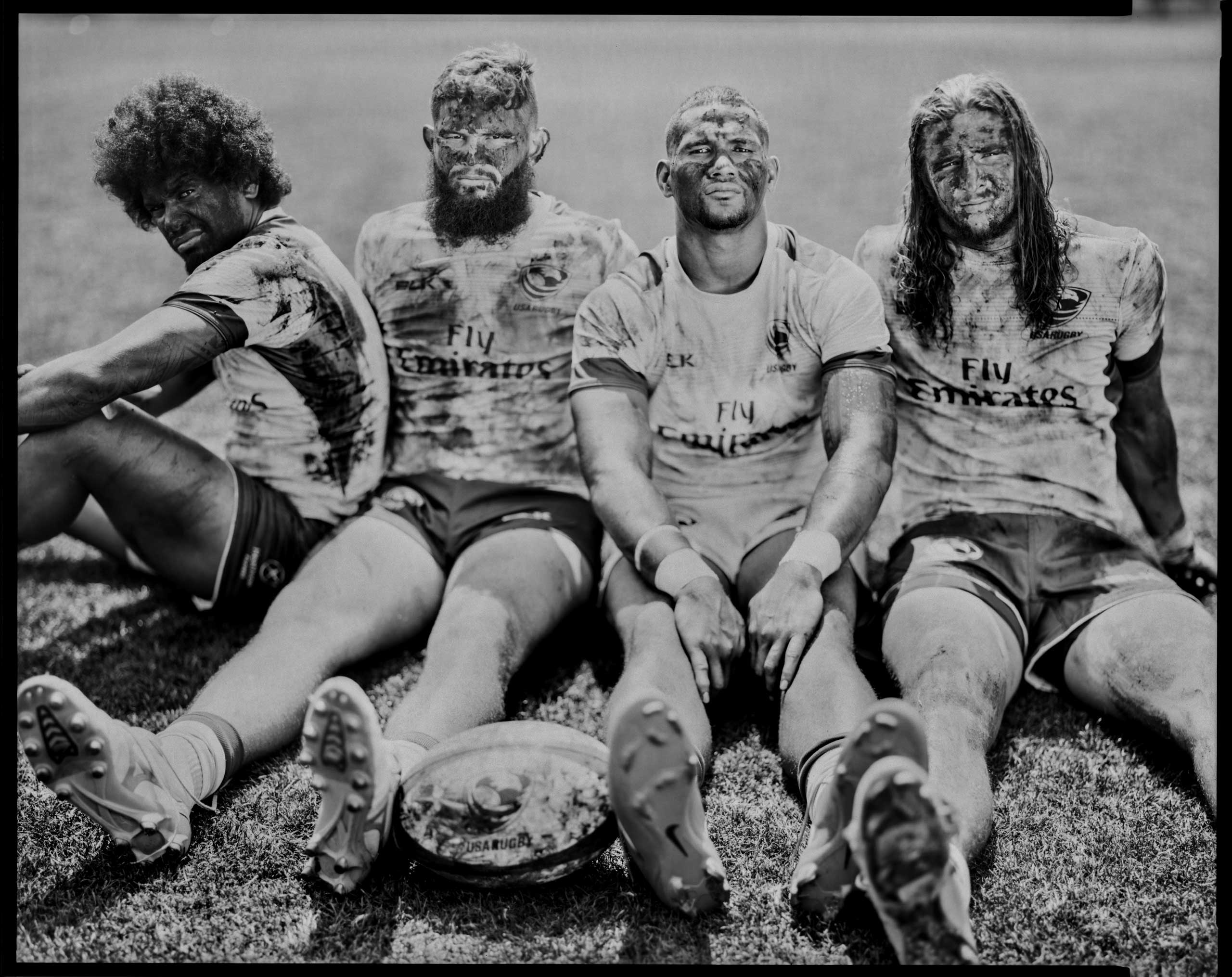 Folau Niua, Danny Berret, Martin Iosefo, and Garrett Bender will be part of the men's sevens US rugby team at the 2016 Rio Olympics and are photographed at the Olympic Training Center in Chula Vista, Calif.