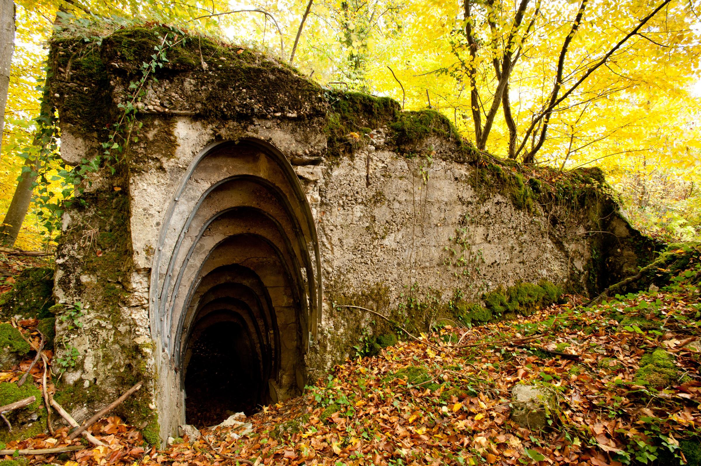 German gun position dugout near Woinville made of cast concrete in the U.S. sector of the St. Mihiel battle.