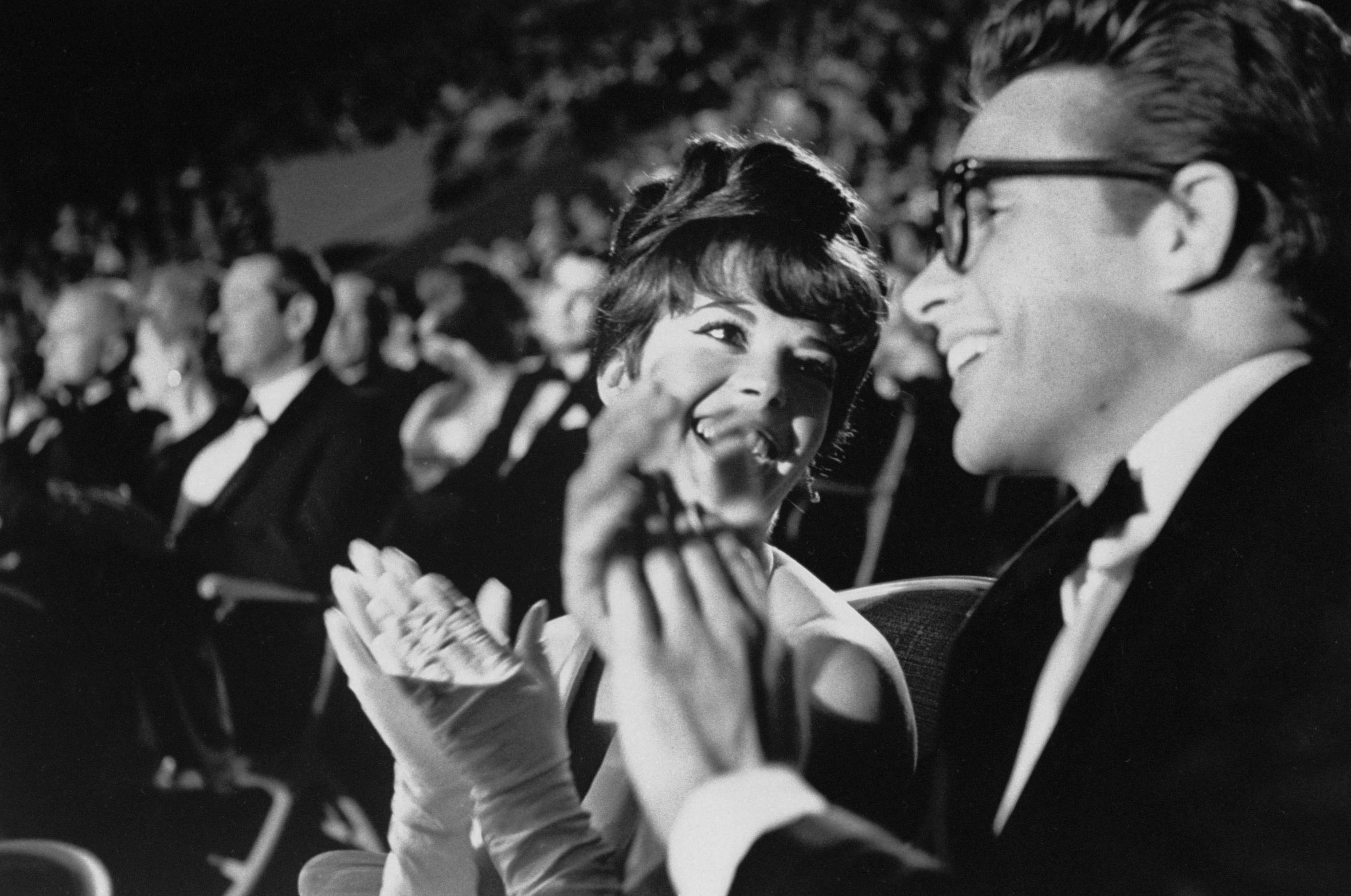 Warren Beatty with Natalie Wood at the 1962 Academy Awards ceremony at the Santa Monica Civic Auditorium.