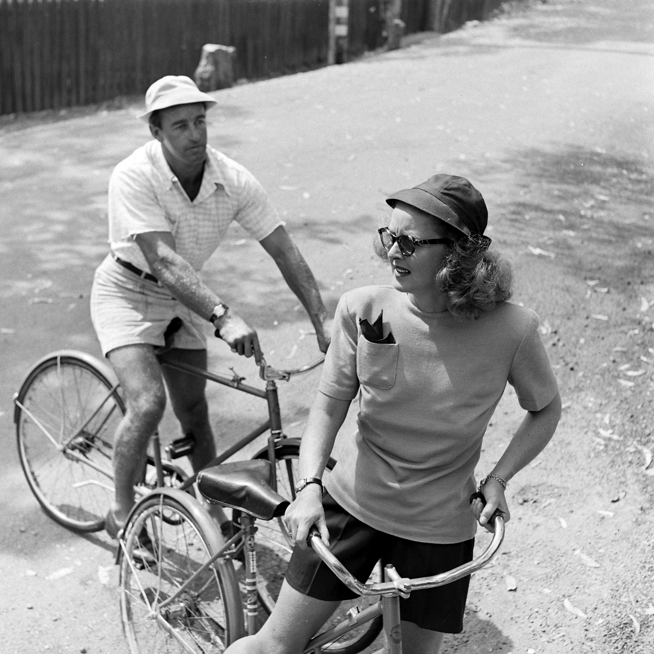 Bette Davis and her third husband William Grant Sherry bike riding in California, 1947.