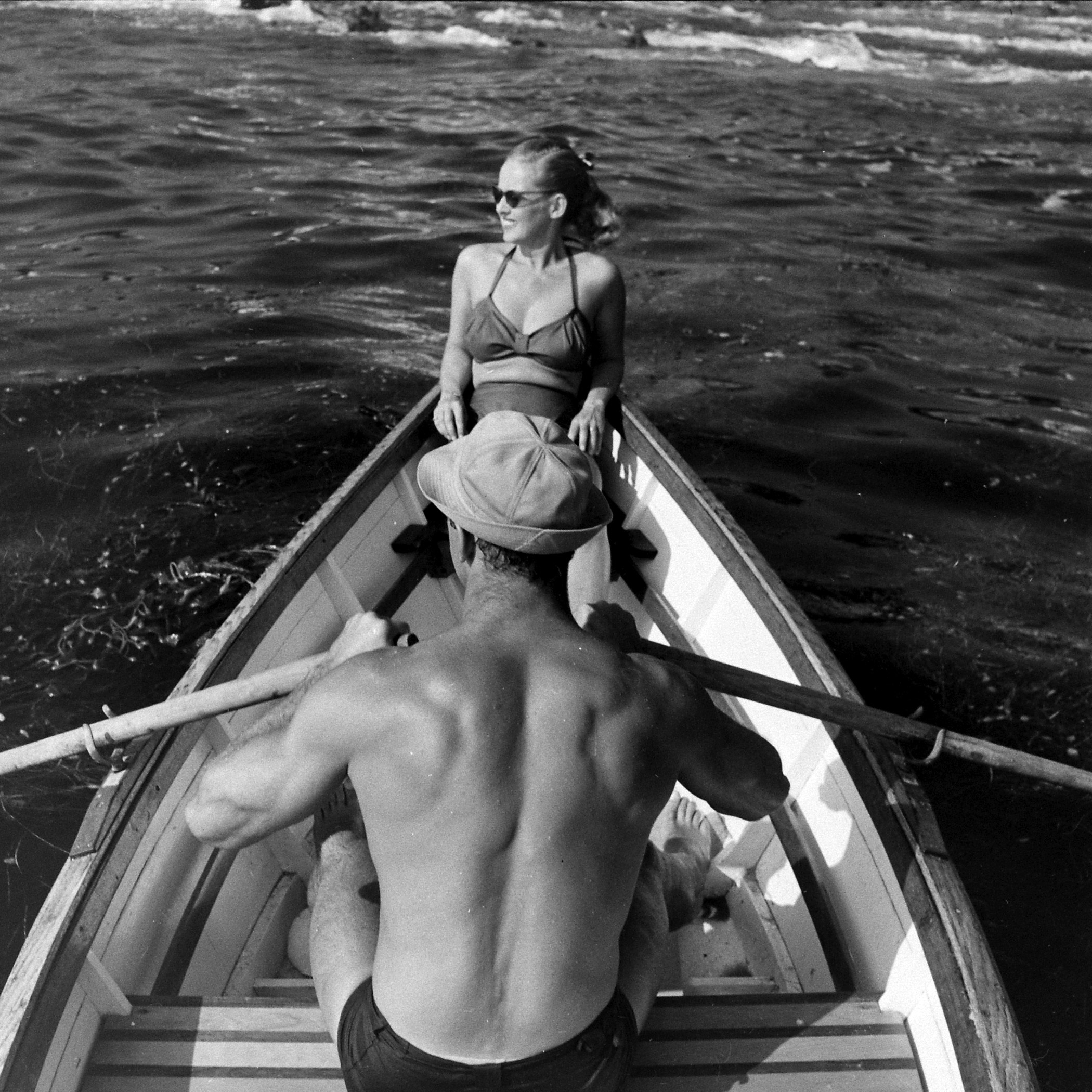 Bette Davis and her third husband William Grant Sherry boating in California, 1947.