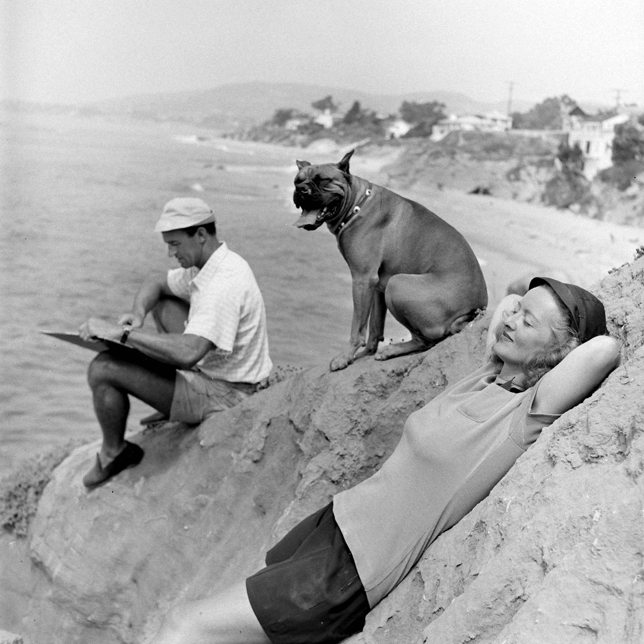 Bette Davis and her third husband, William Grant Sherry, at the beach in California, 1947.