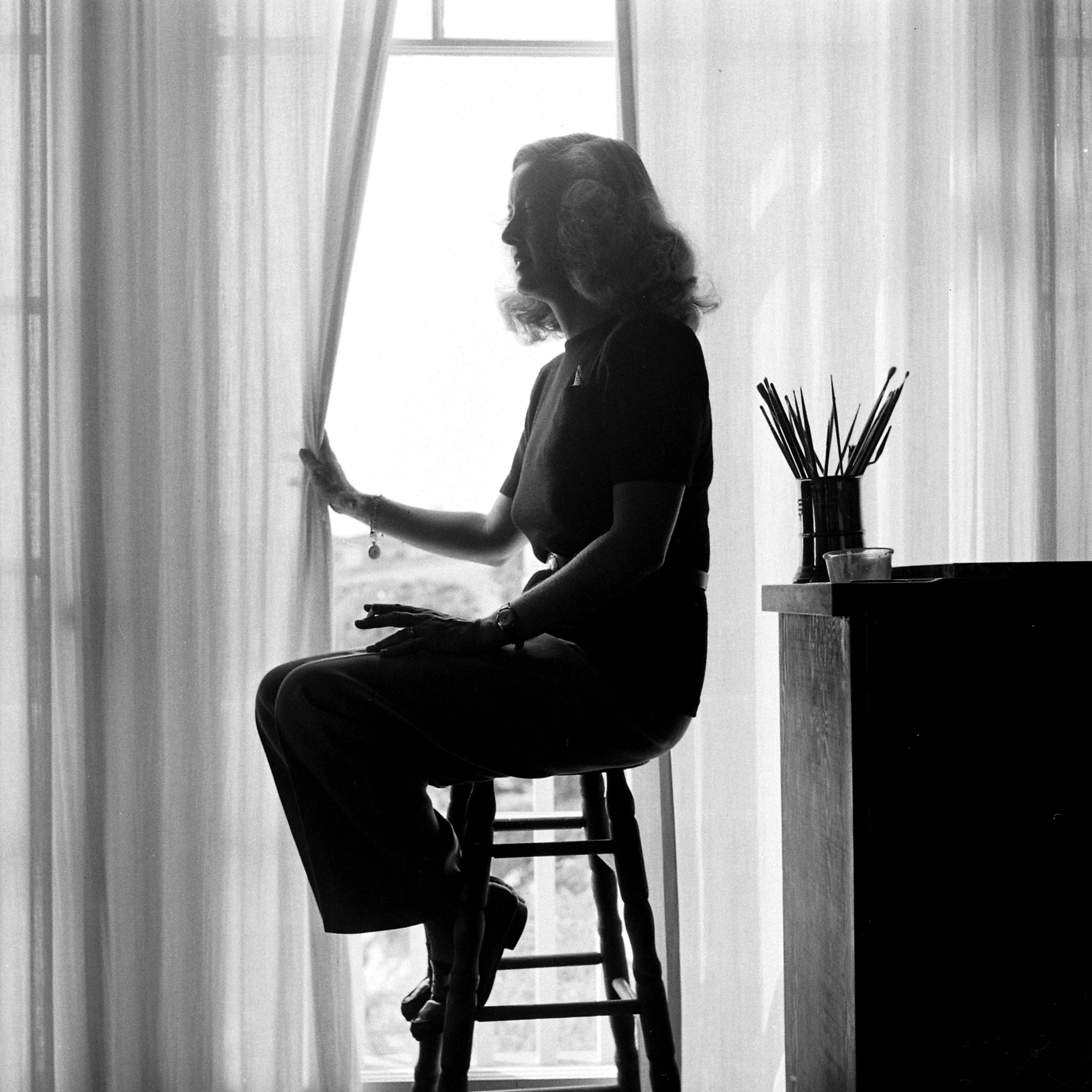 Silhouette of Bette Davis at home in California, 1947.