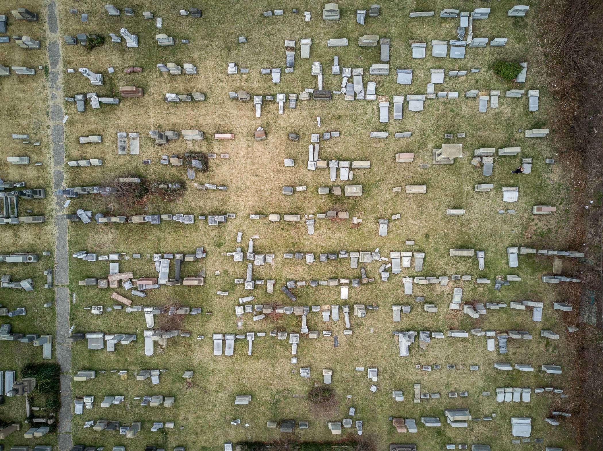 Jewish tombstones vandalized at Mount Carmel Cemetery on Feb. 28, 2017 in Philadelphia. (Charles Mostoller)
