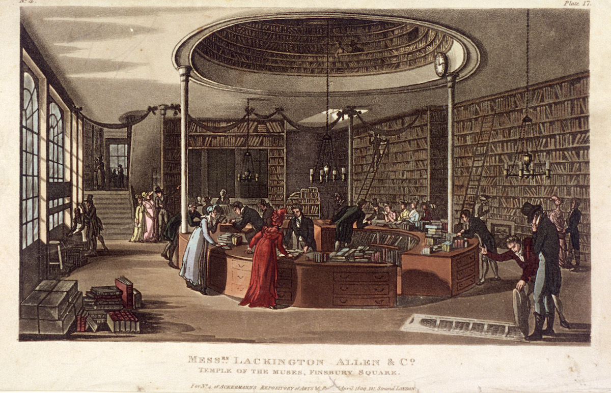 Interior view of the Temple of the Muses bookshop, Finsbury, London, 1809. (Heritage Images / Getty Images)