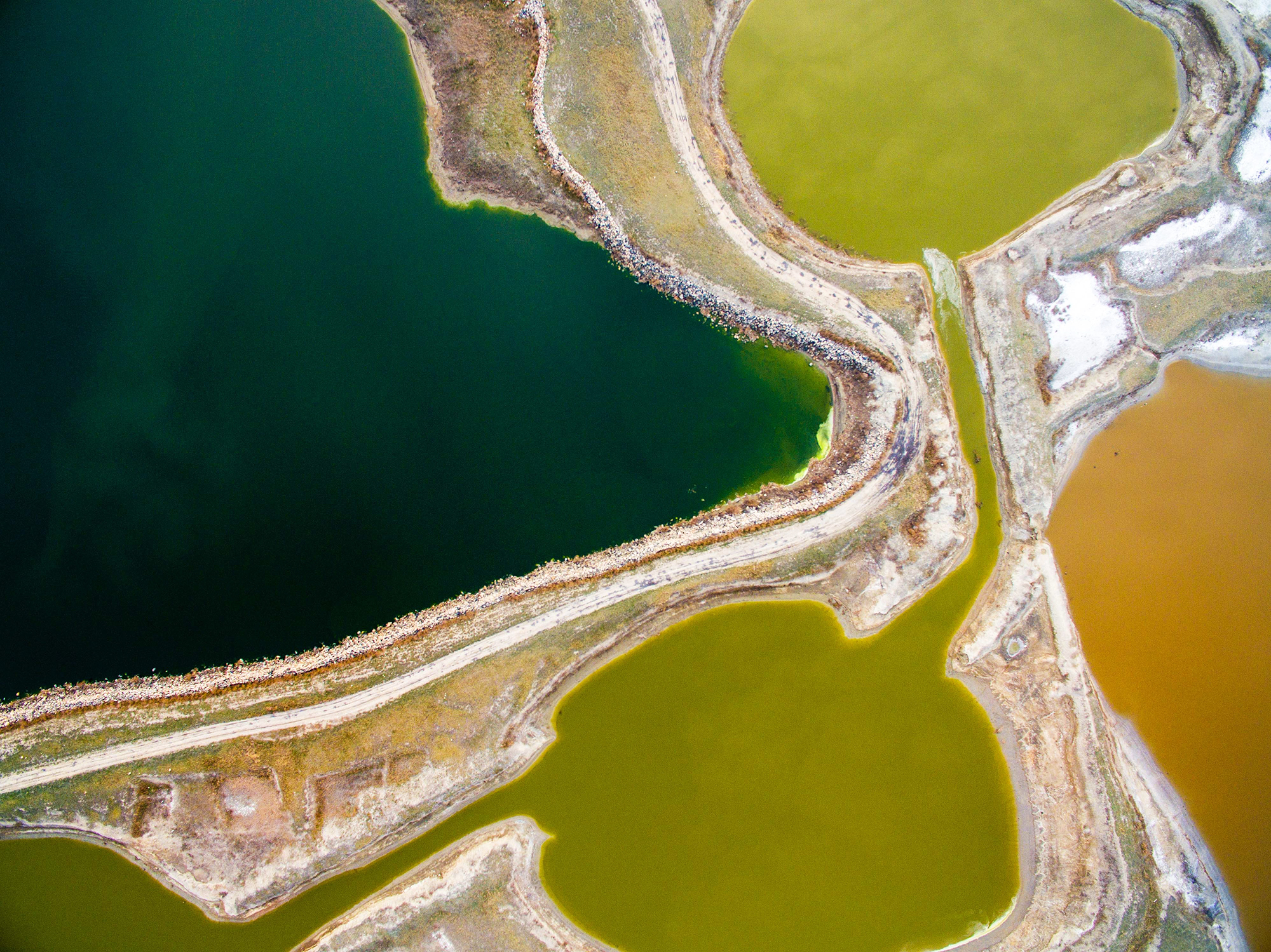 An aerial view of a world-renowned inland salt lake known as the  Dead Sea of China  in Yuncheng, Shanxi Province, on March 20, 2017.